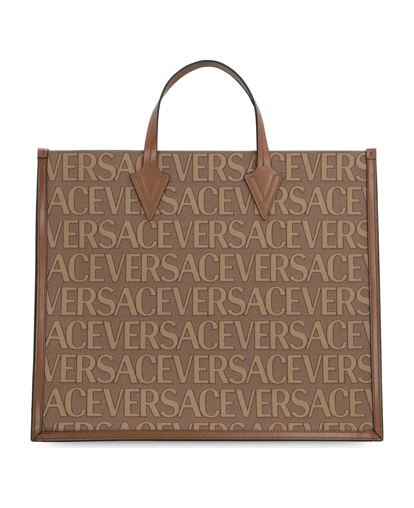 Versace Canvas And Leather Shopping Bag - Beige