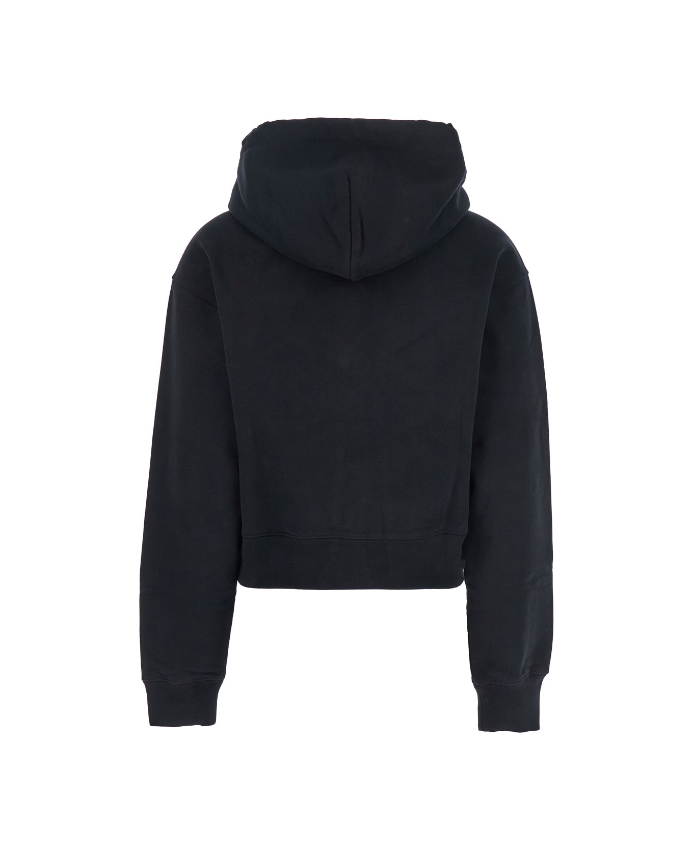 Jacquemus 'le Hoodie Gros Grain' Black Cropped Hoodie With Drawstring Hood And Logo Patch On The Front In Cotton Woman - Black