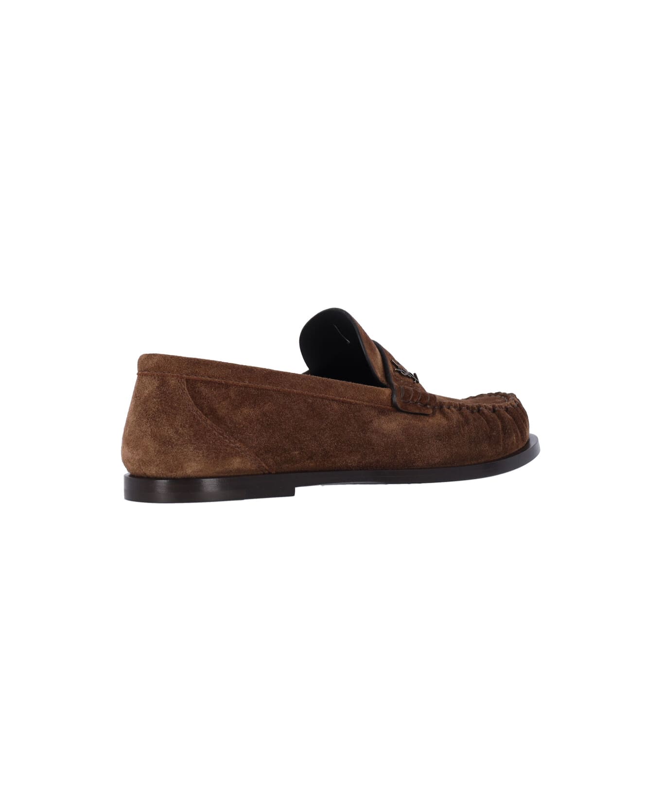 Saint Laurent Logo Loafers - BROWN
