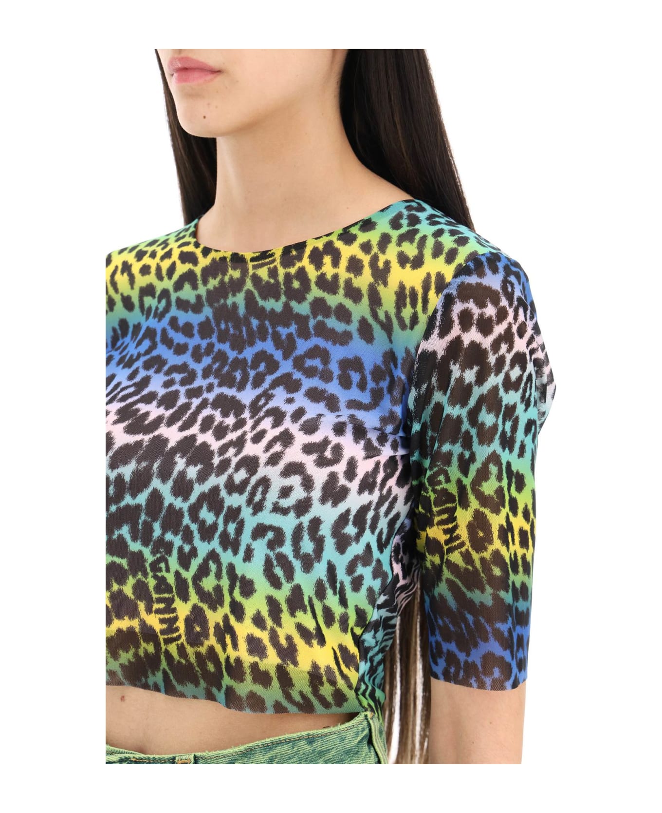 Ganni Multicolor Leopard Print Crop Top - MULTICOLOUR