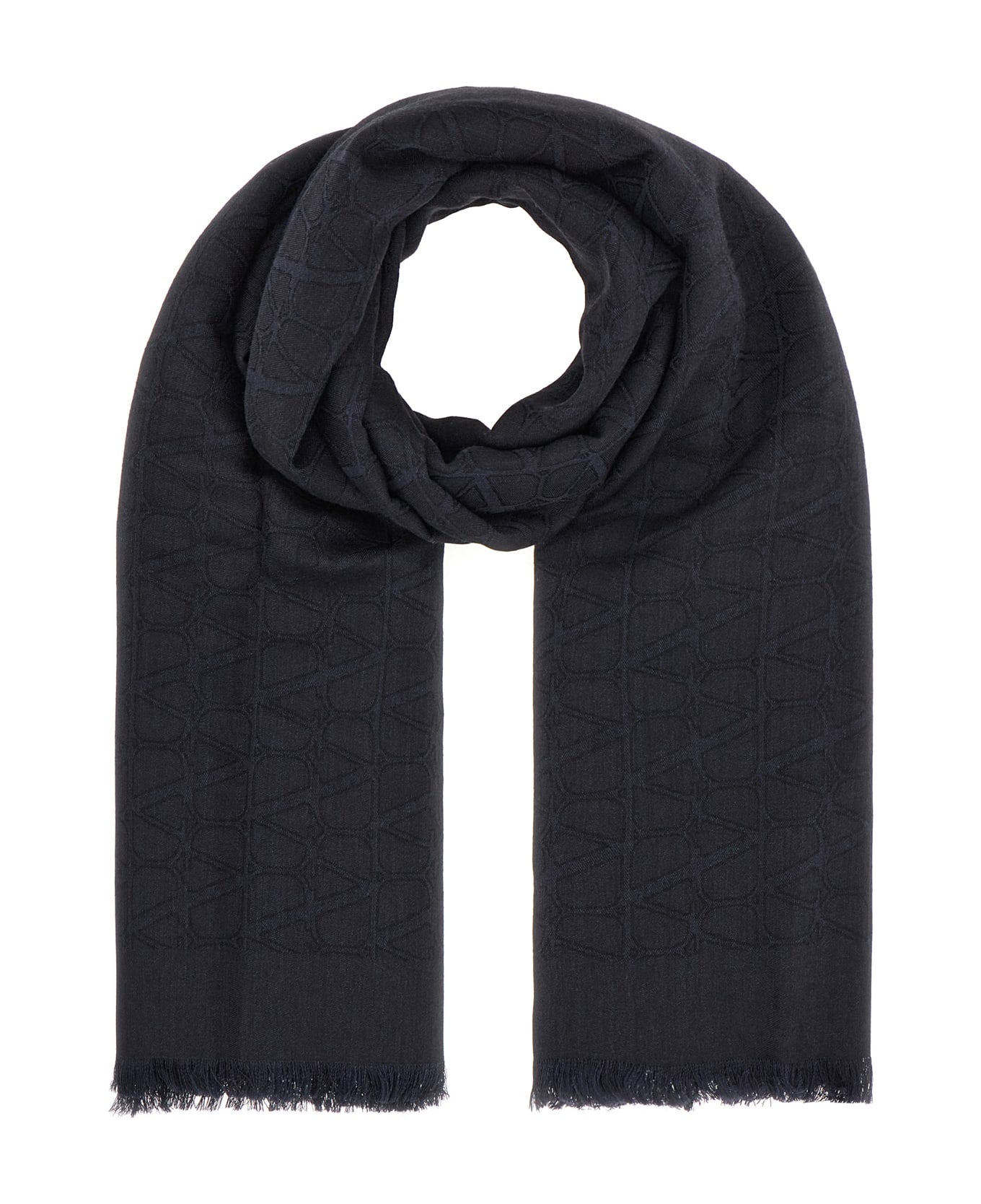 Valentino Garavani Printed Wool Blend Scarf - NAVY