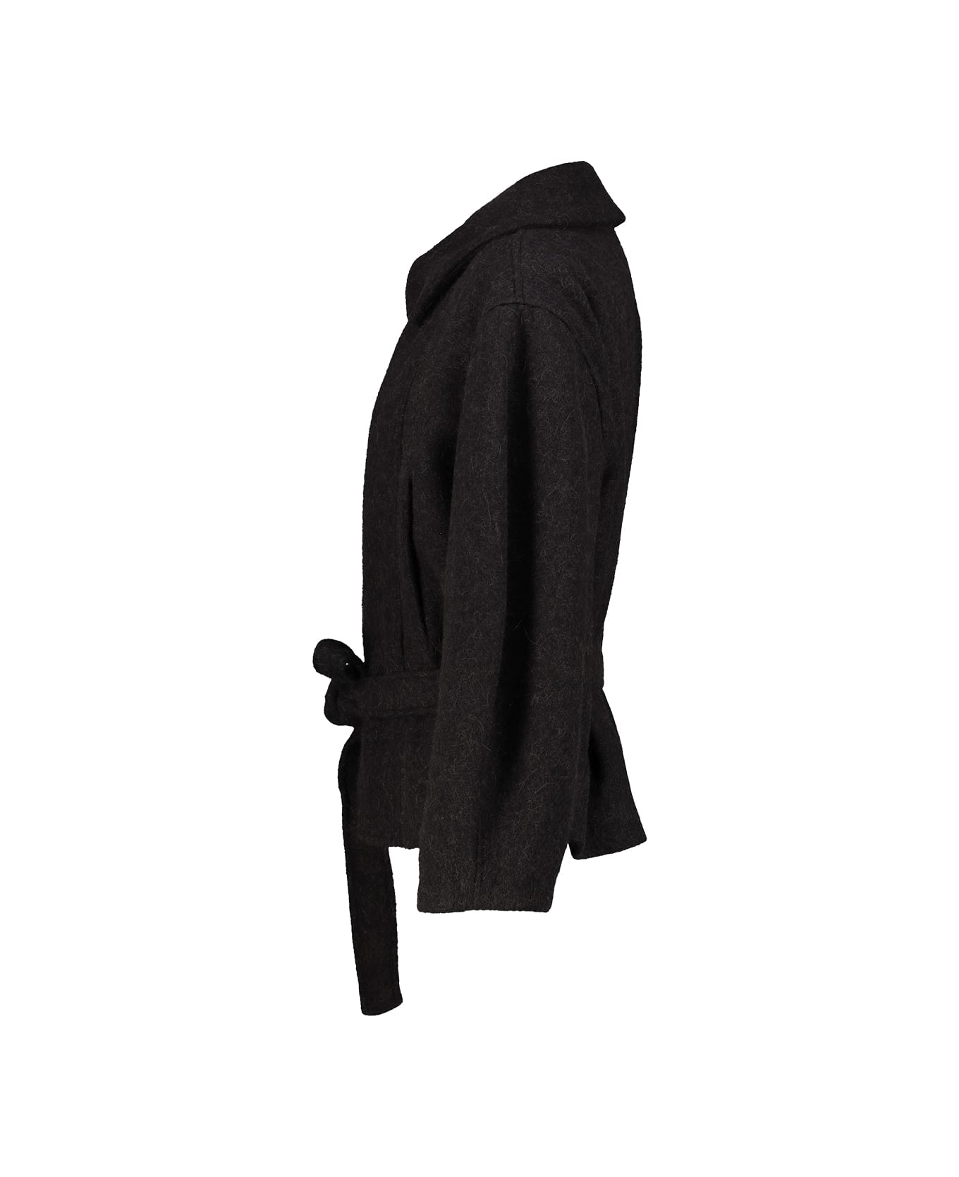 Lemaire Short Asymmetrical Bathrobe Coat - Black