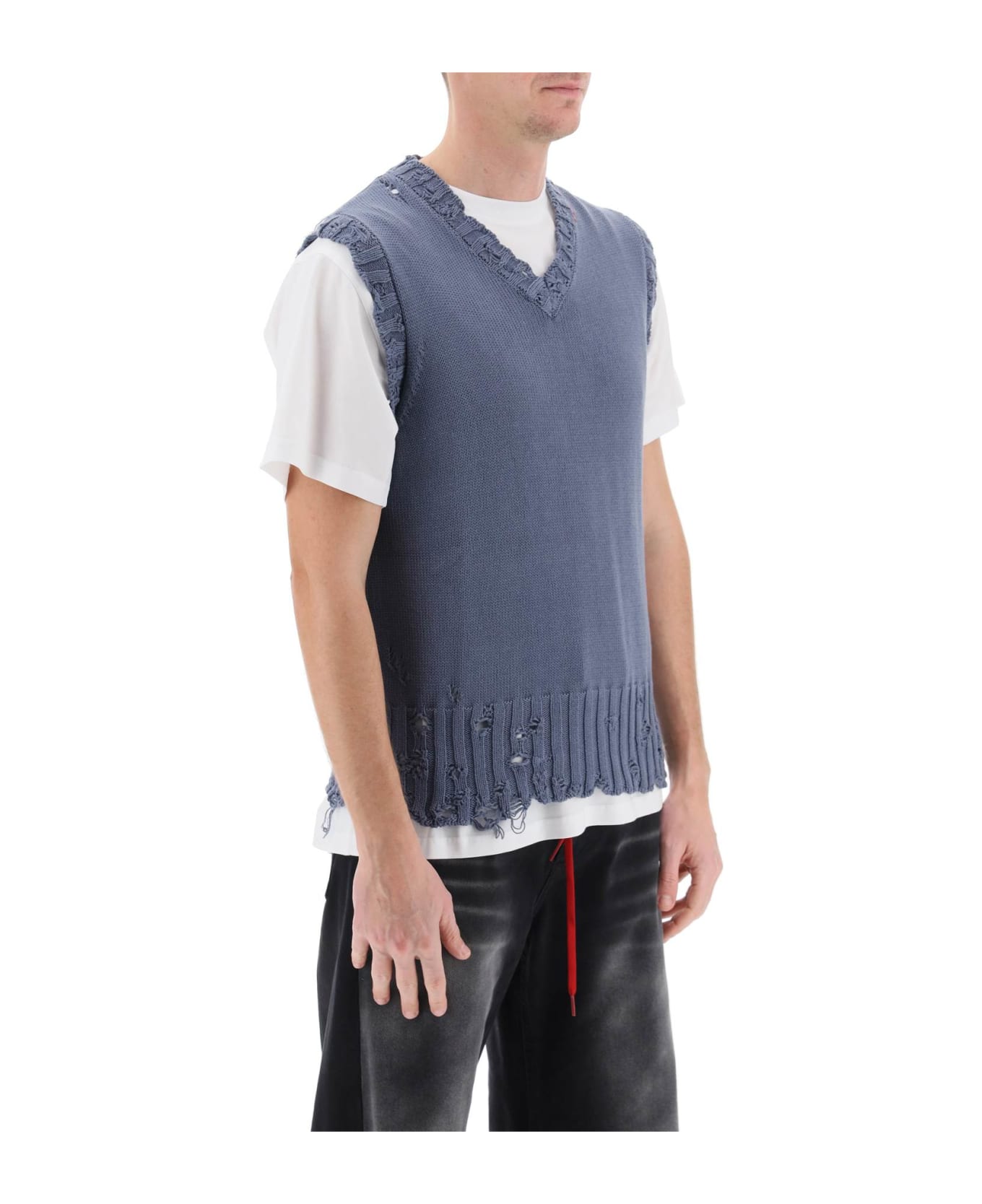 Marni Destroyed-effect Vest In Cotton - STEEL (Light blue) ニットウェア
