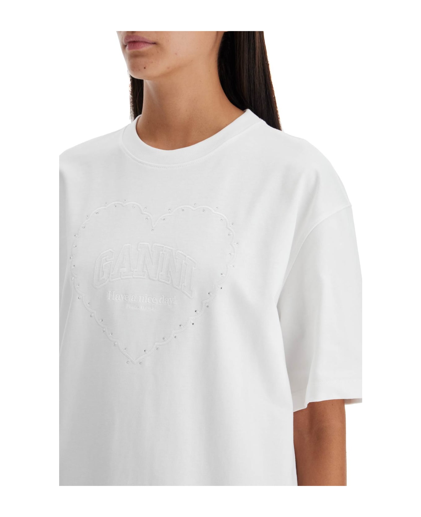 Ganni Embroidered Oversized T - BRIGHT WHITE (White)