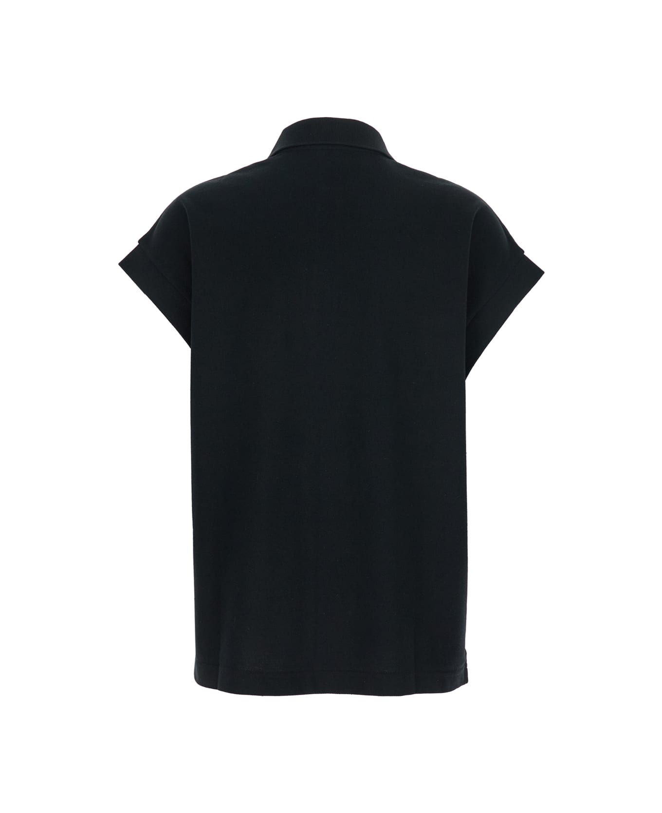 Black Sleeveless Polo Shirt With Classic Collar And Cassandre Embroidery On The Front In Cotton Woman - Thumbnail 3