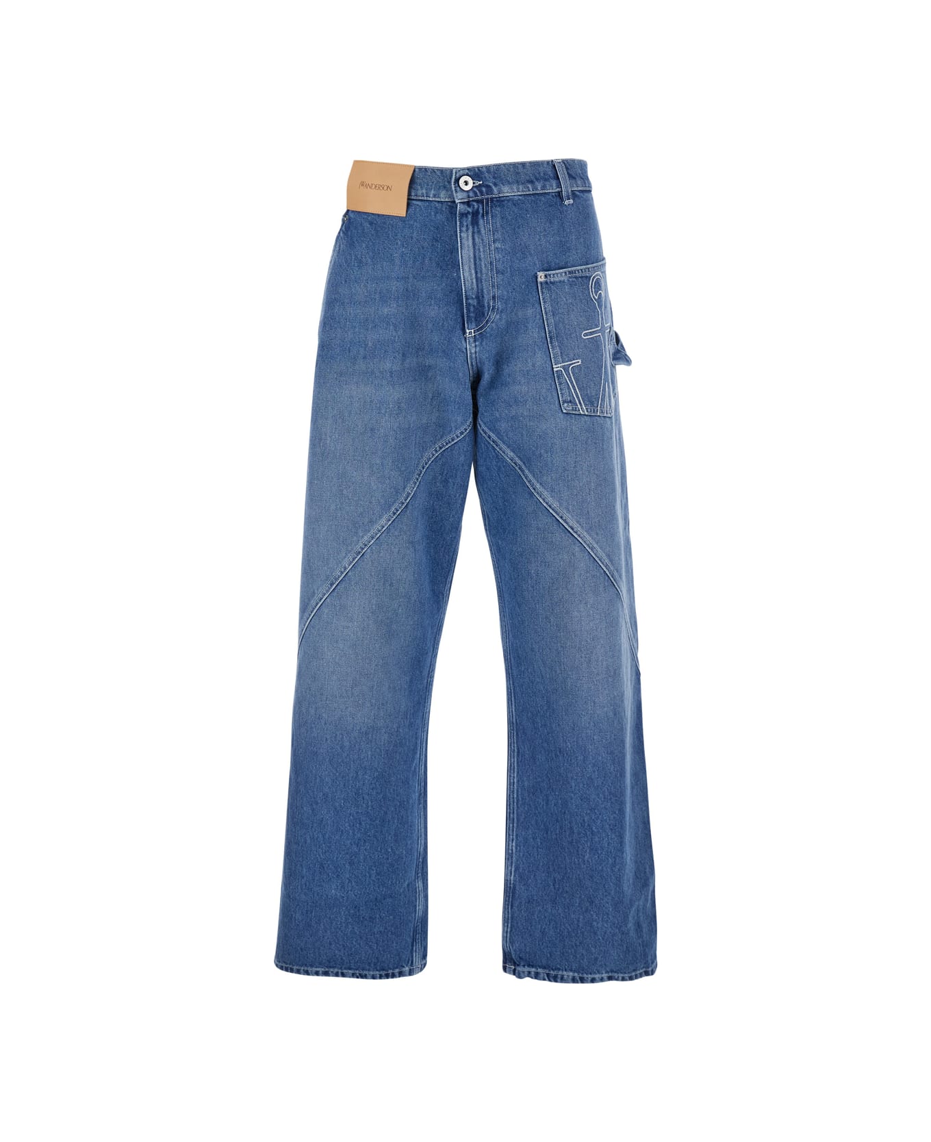 J.W. Anderson Light Blue Jeans With Twisted Design And One Front Patch Pocket In Denim Man - Light Blue