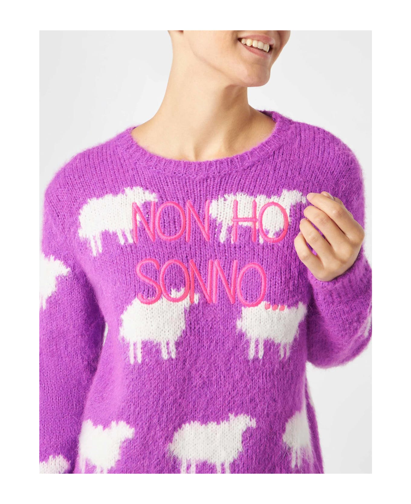 MC2 Saint Barth Woman Brushed Sweater With Sheeps And Non Ho Sonno Embroidery
