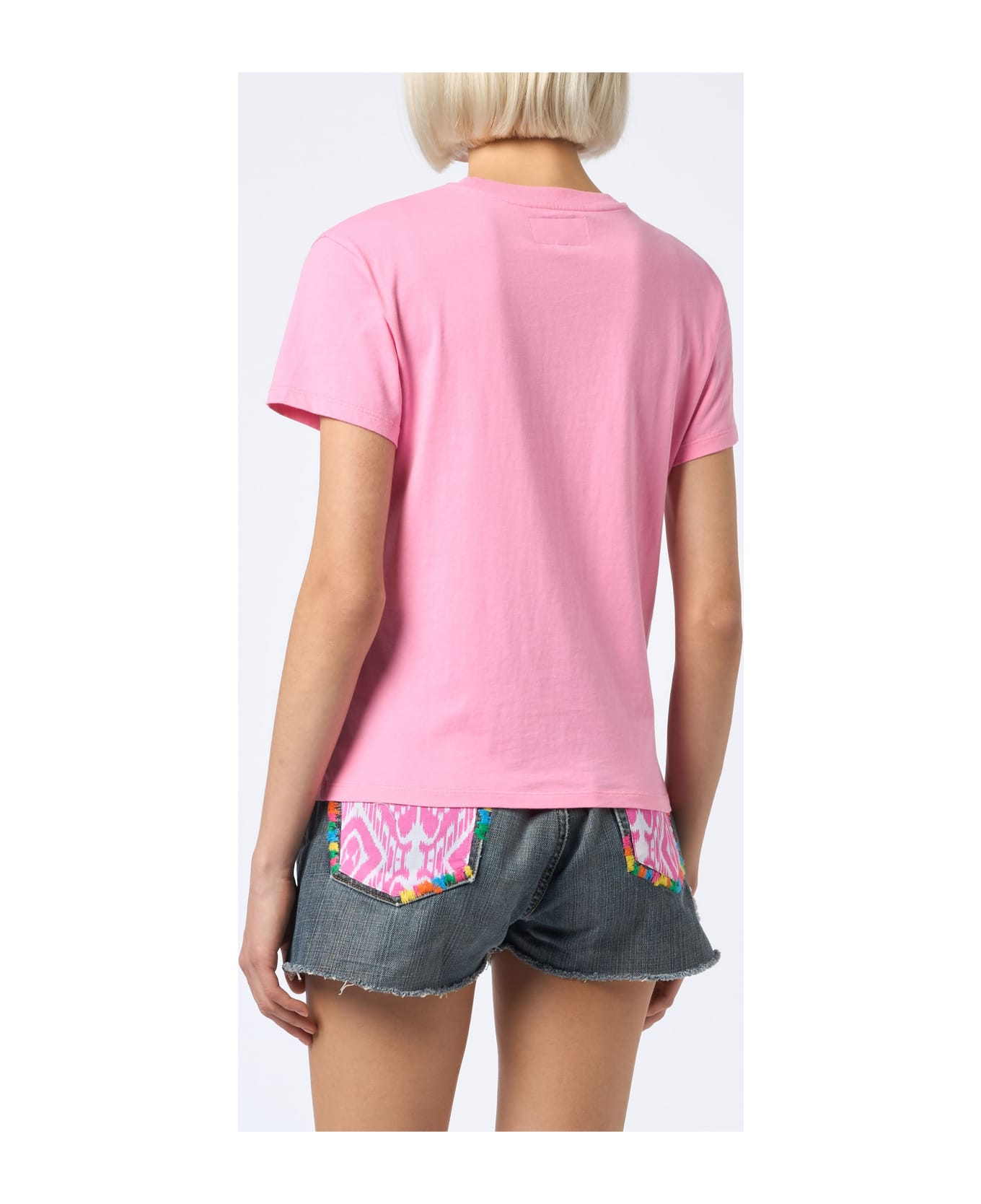 MC2 Saint Barth Woman Cotton Jersey Crewneck T-shirt Emilie With Saint Barth Beach Club Print - PINK