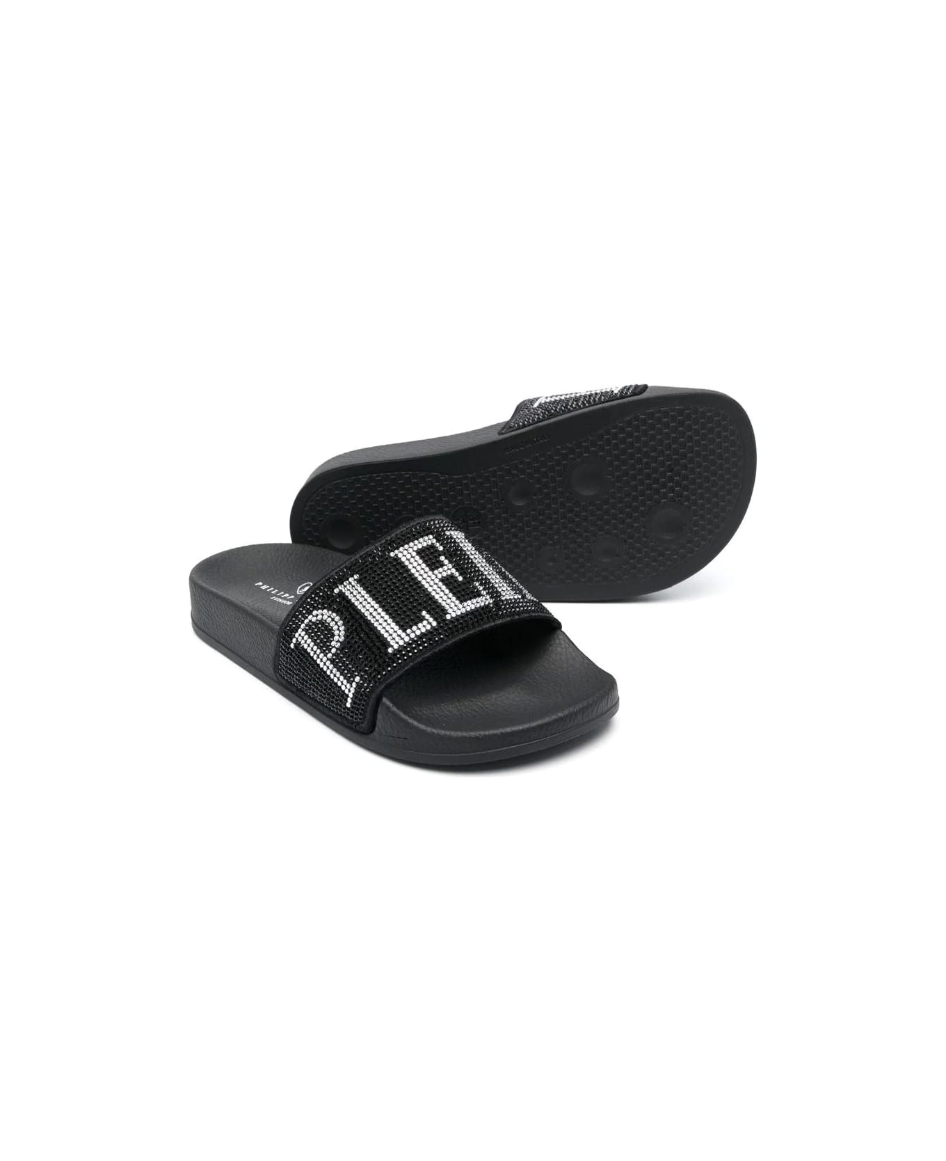 Philipp Plein Junior Slippers With Logo - Black シューズ