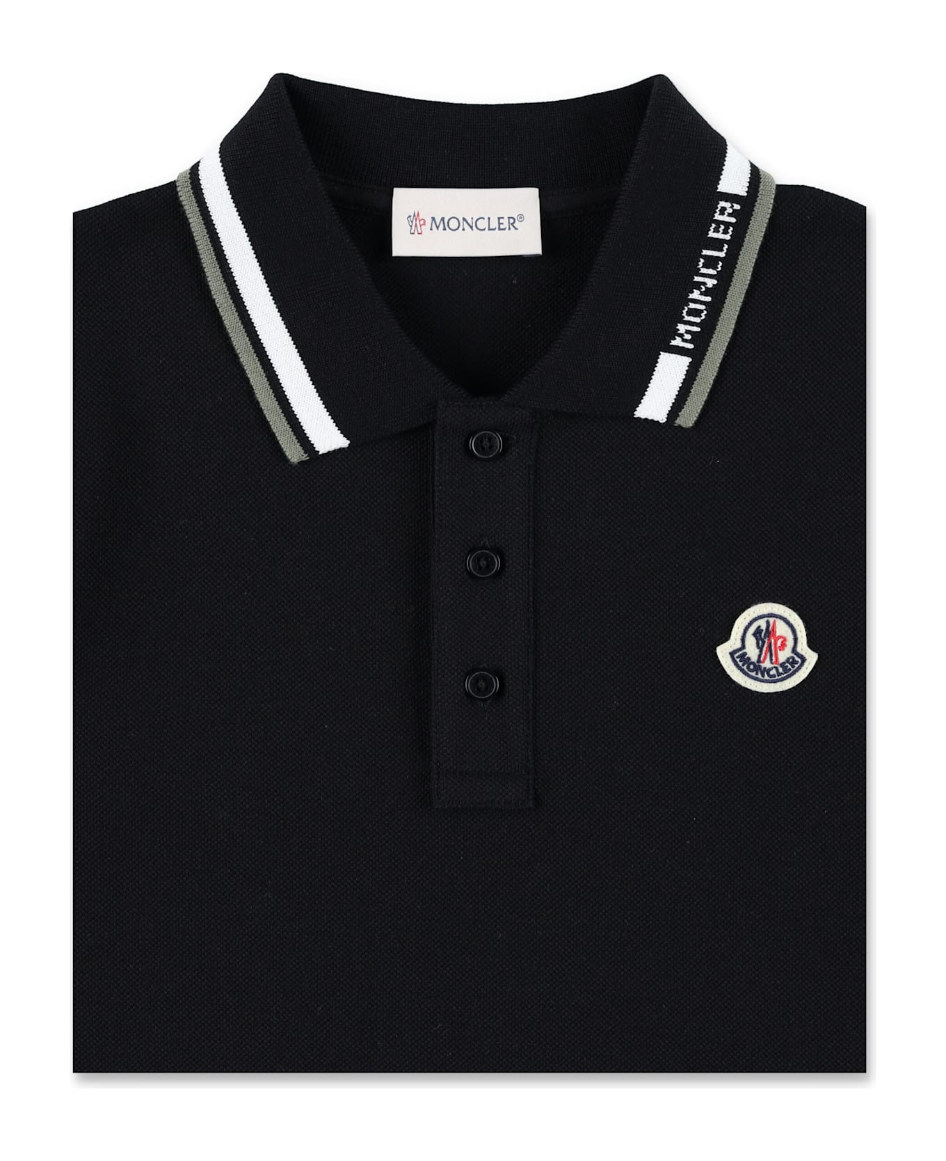 Moncler Kid - Tricolour-trimmed Cotton Piquet Polo Shirt - BLACK