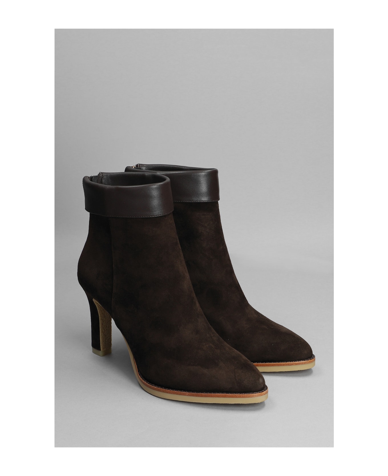 Lola Cruz High Heels Ankle Boots In Brown Suede And Leather - brown