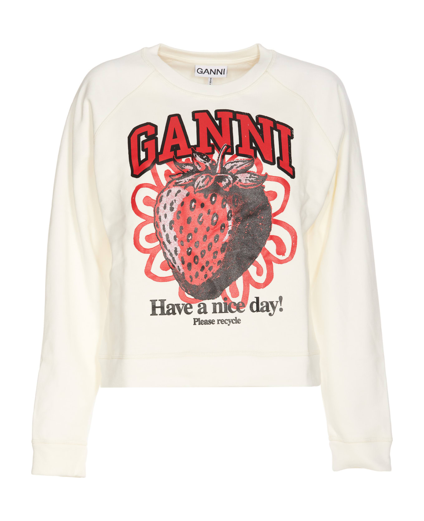 Ganni Isoli Raglan Strawberry Sweatshirt - WHITE フリース