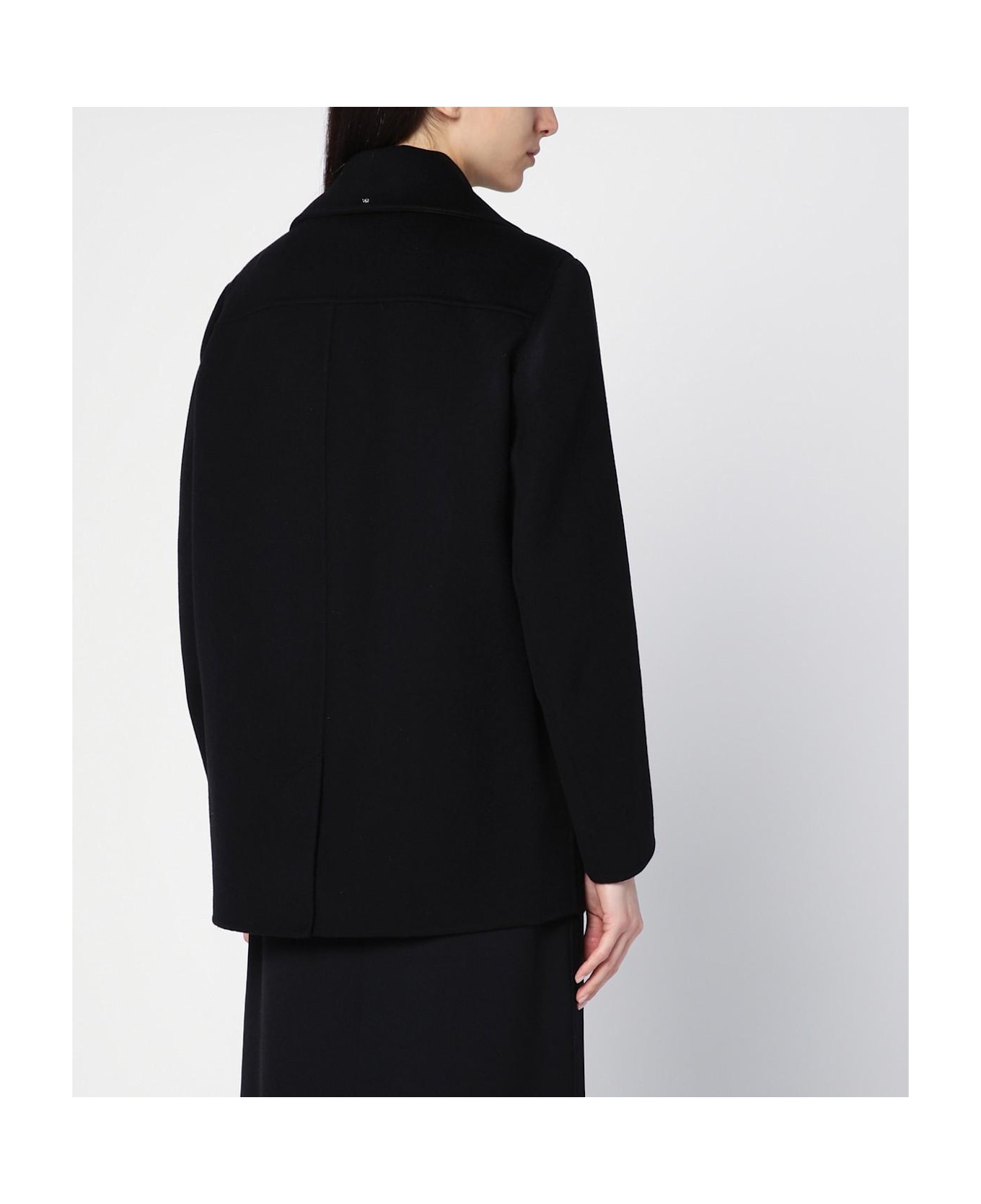 SportMax Black Double-breasted Wool Short Coat - Black