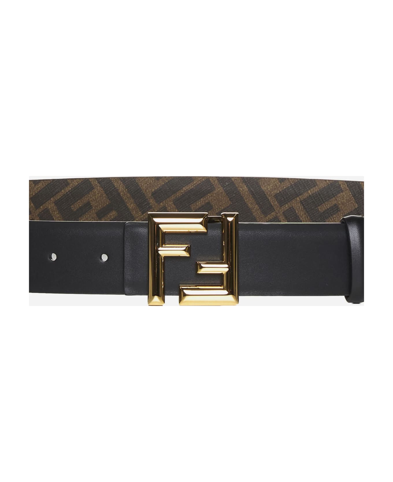 Fendi Ff Fabric And Leather Reversible Belt - Black