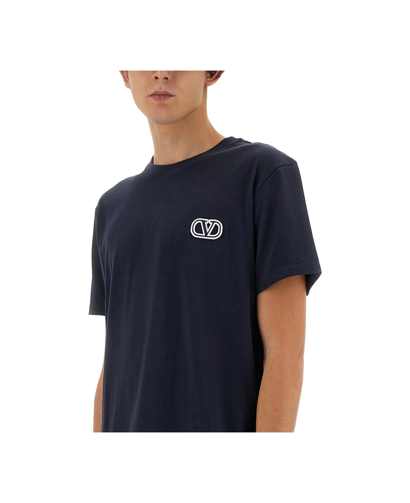 Valentino T-shirt With "vlogo Signature" Patch - BLUE