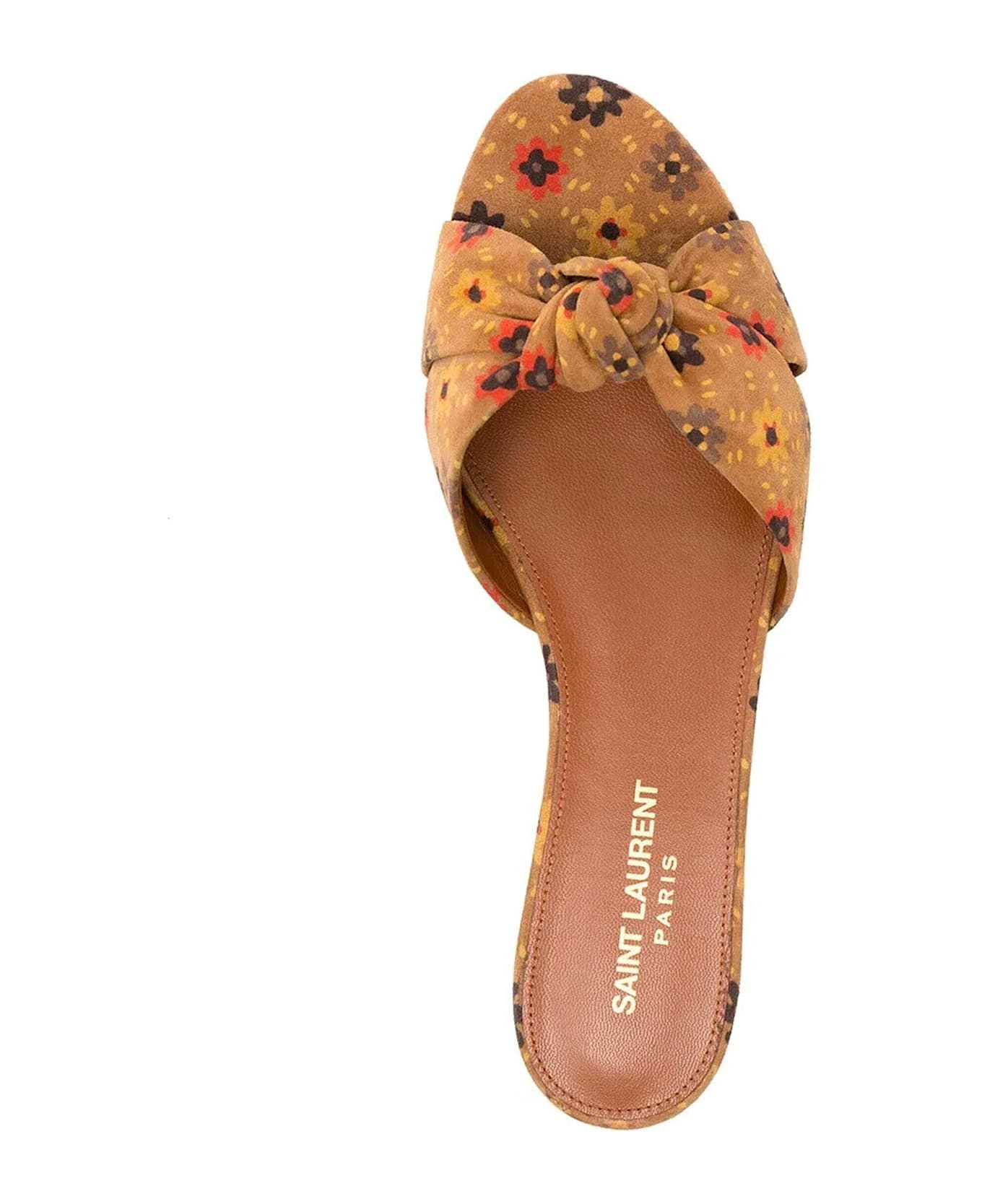 Saint Laurent Bianca Knotted Suede Slides - Brown