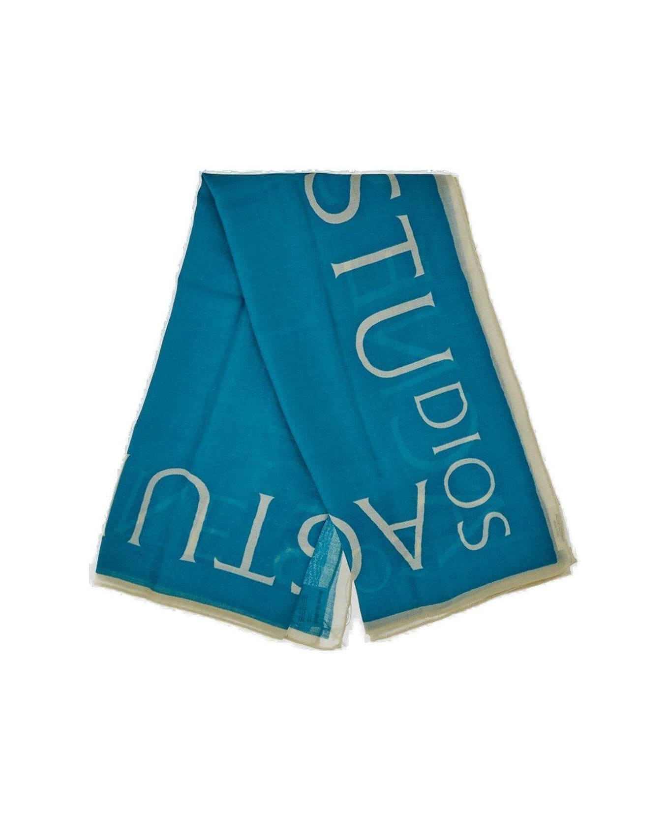 Acne Studios Logo Printed Knit Scarf - Blue