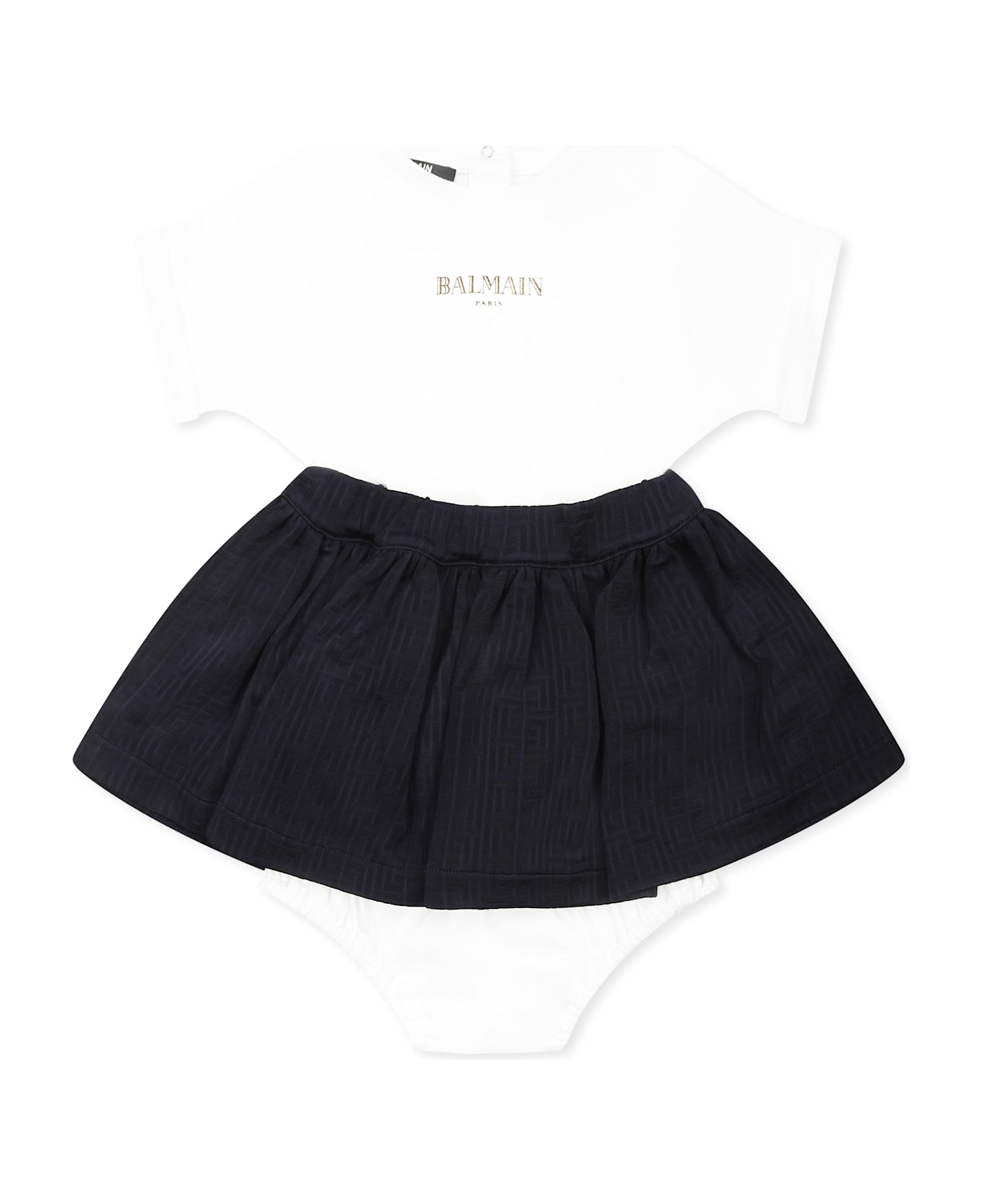 Balmain White Dress For Baby Girl With Logo - Multicolor