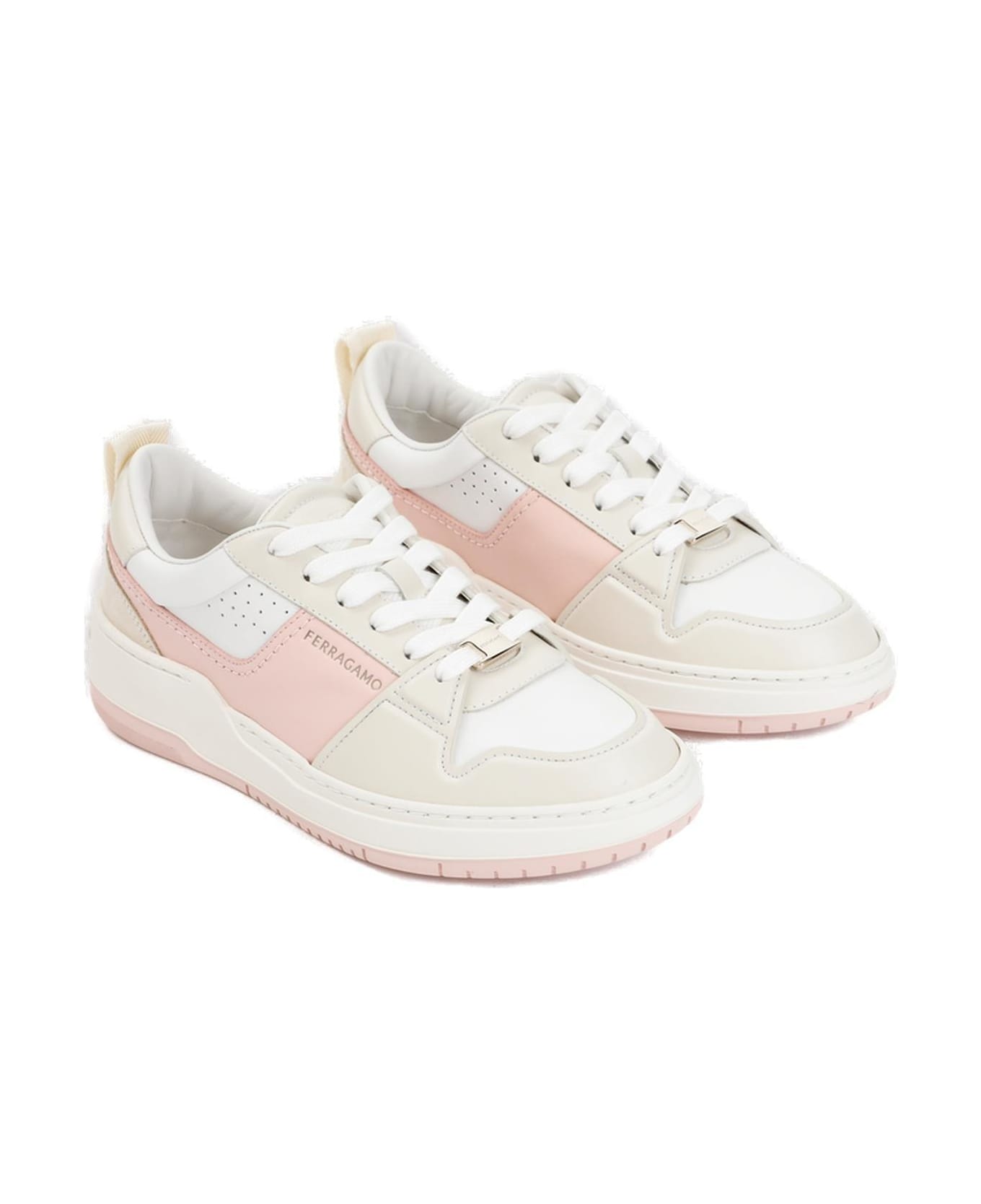 Ferragamo Logo Printed Lace-up Sneakers - PINK/WHITE