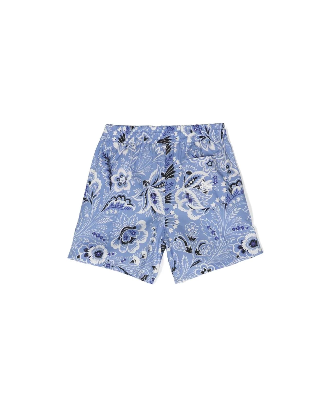 Etro Shorts With Light Blue Paisley Print - Blue ボトムス