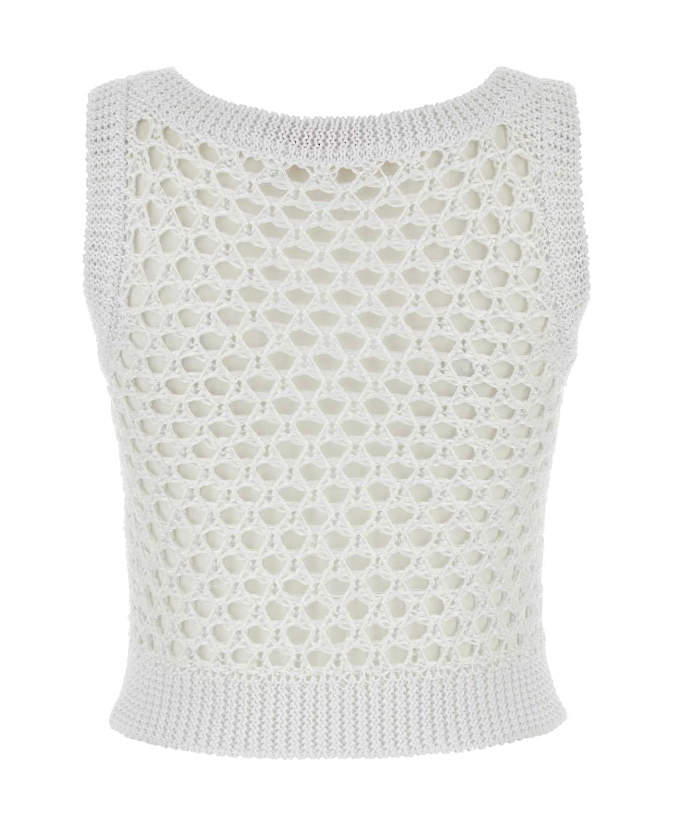 Valentino Garavani White Mesh Valentino Garavani Escape Crop-top - BIANCO