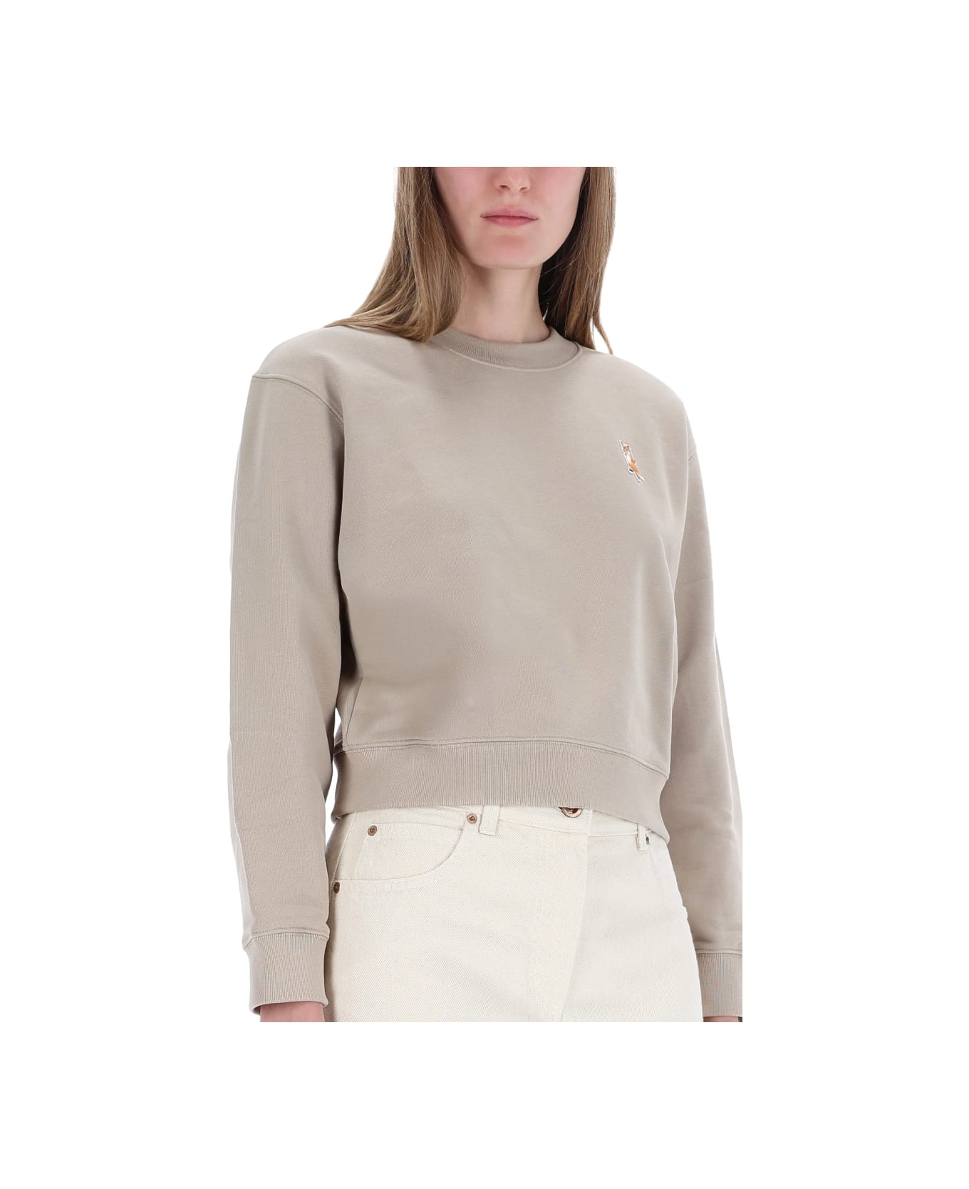Maison Kitsuné Cropped "fox" Sweatshirt - BEIGE