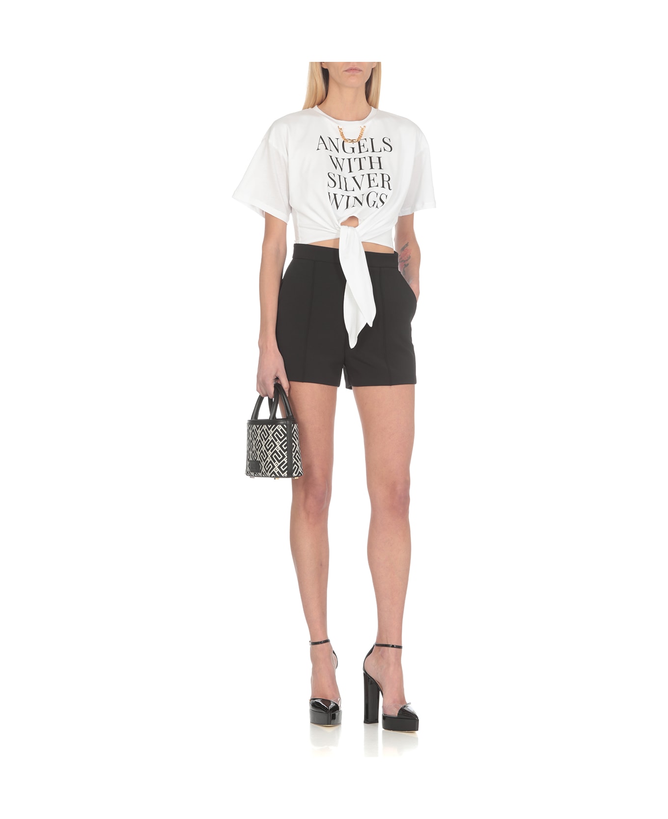 Elisabetta Franchi Crop-top T-shirt With Knot - White