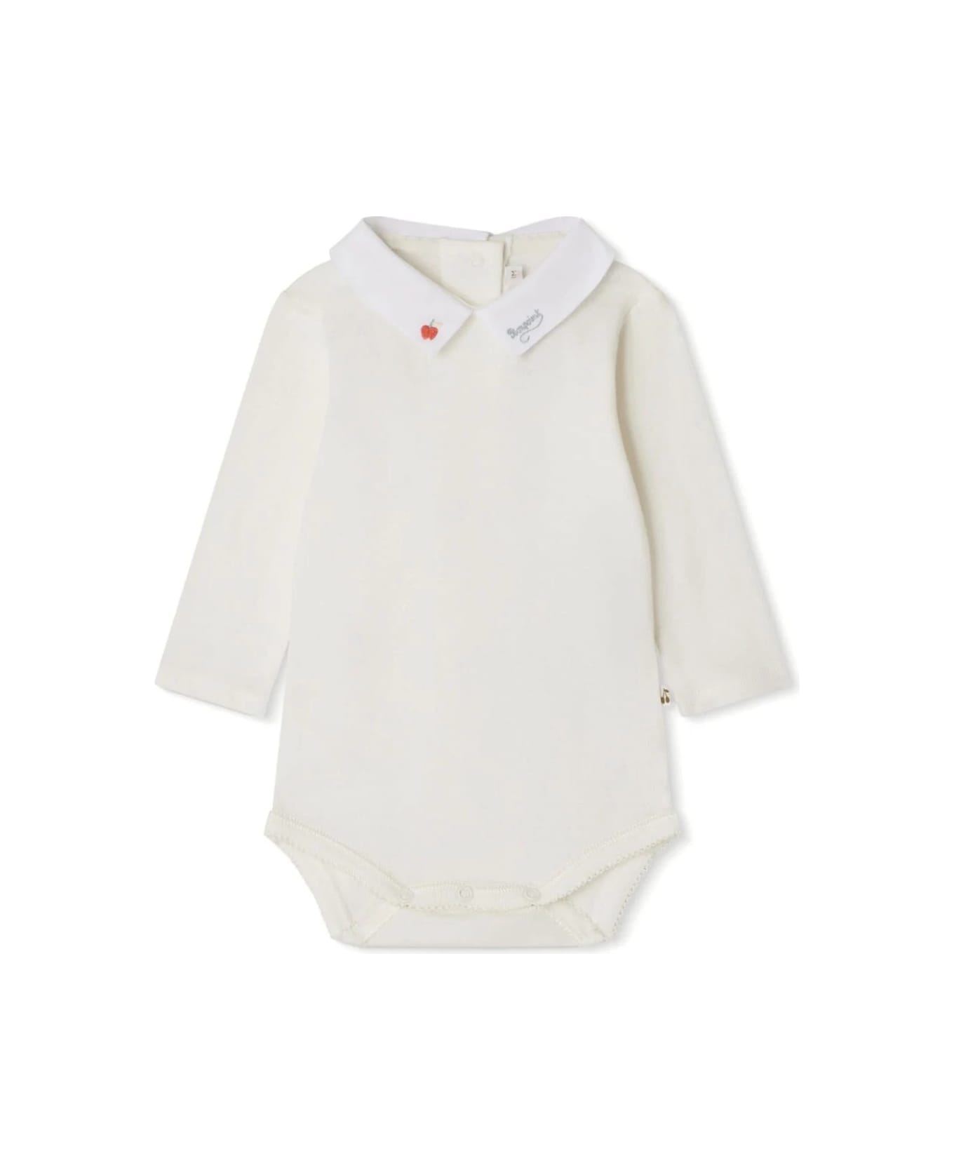 Bonpoint White Septembre Bodysuit With Red Embroidery - White