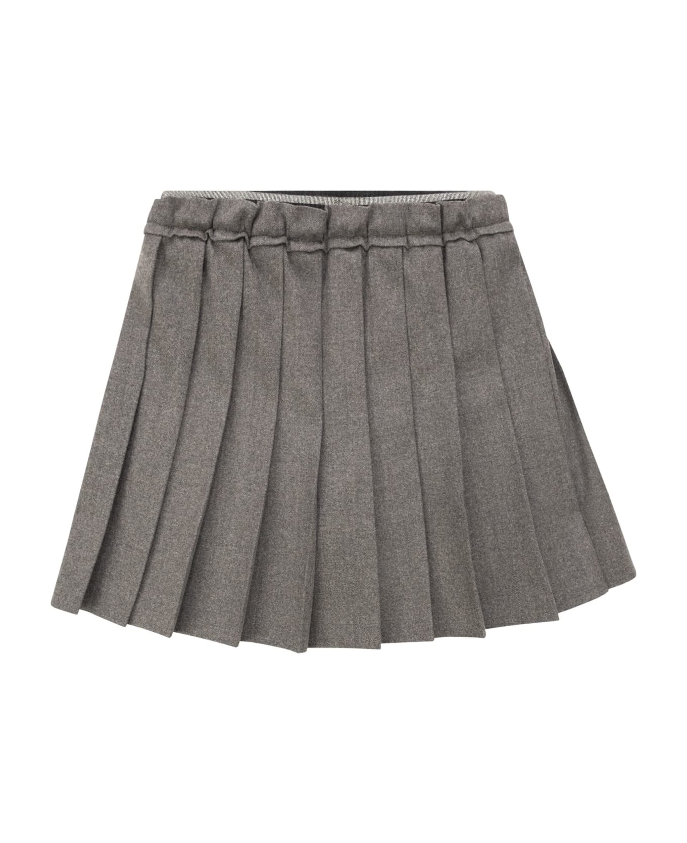 Brunello Cucinelli Pleated Mini Skirt In Techno Virgin Wool Flannel - Grey