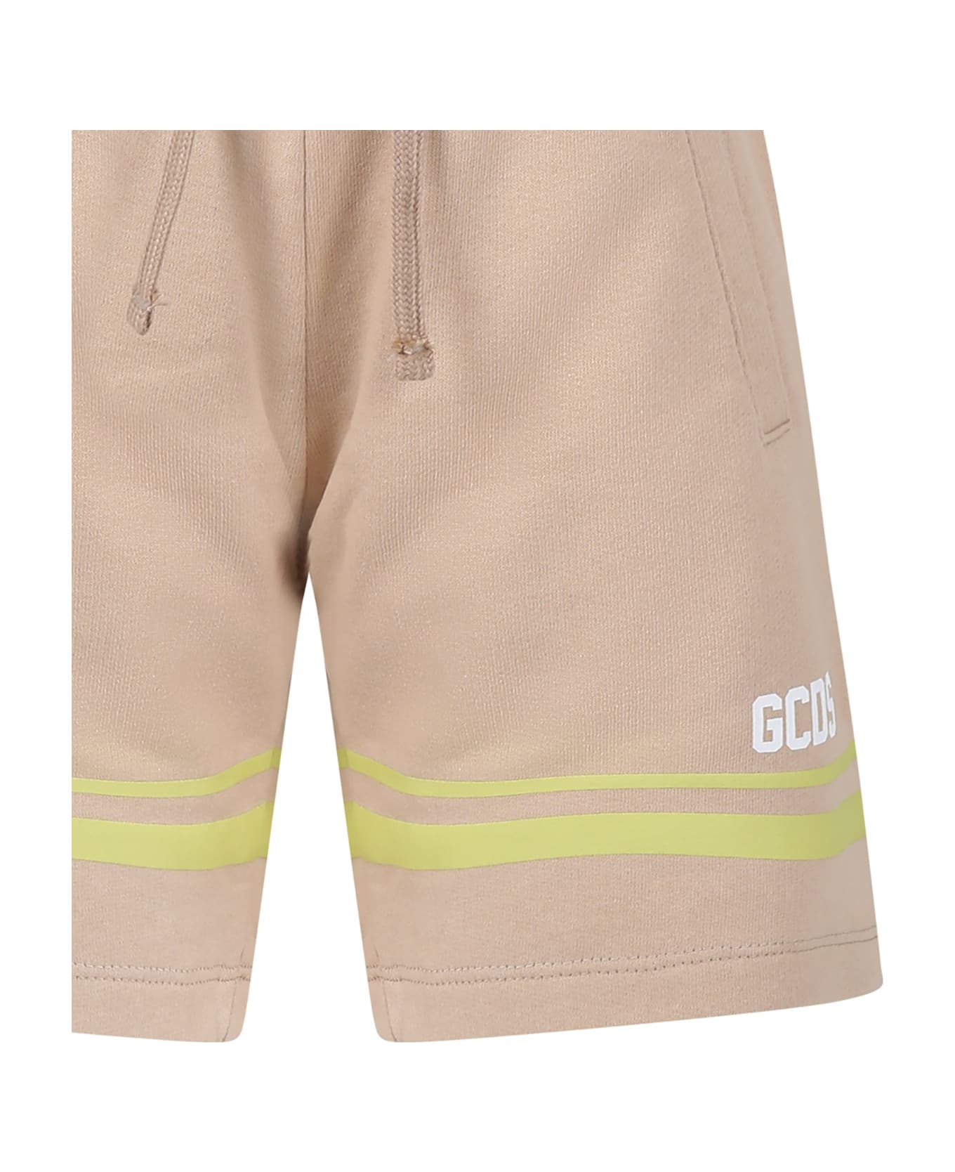 GCDS Mini Beigesports Shorts For Boy With Logo - Beige