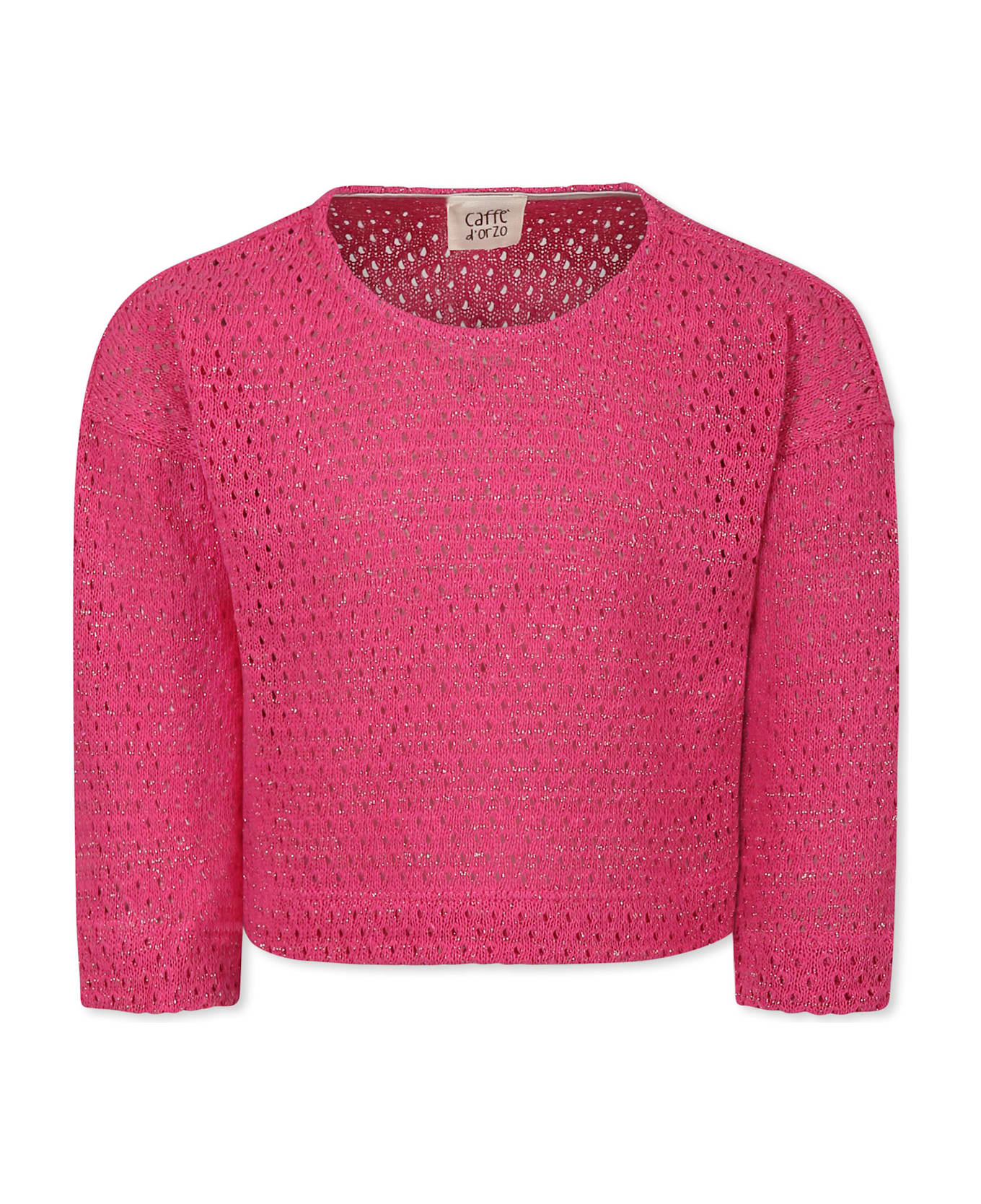 Caffe
 d
Orzo Fuchsia Crop Jumper For Girl With Gold Lurex Details - Fuchsia