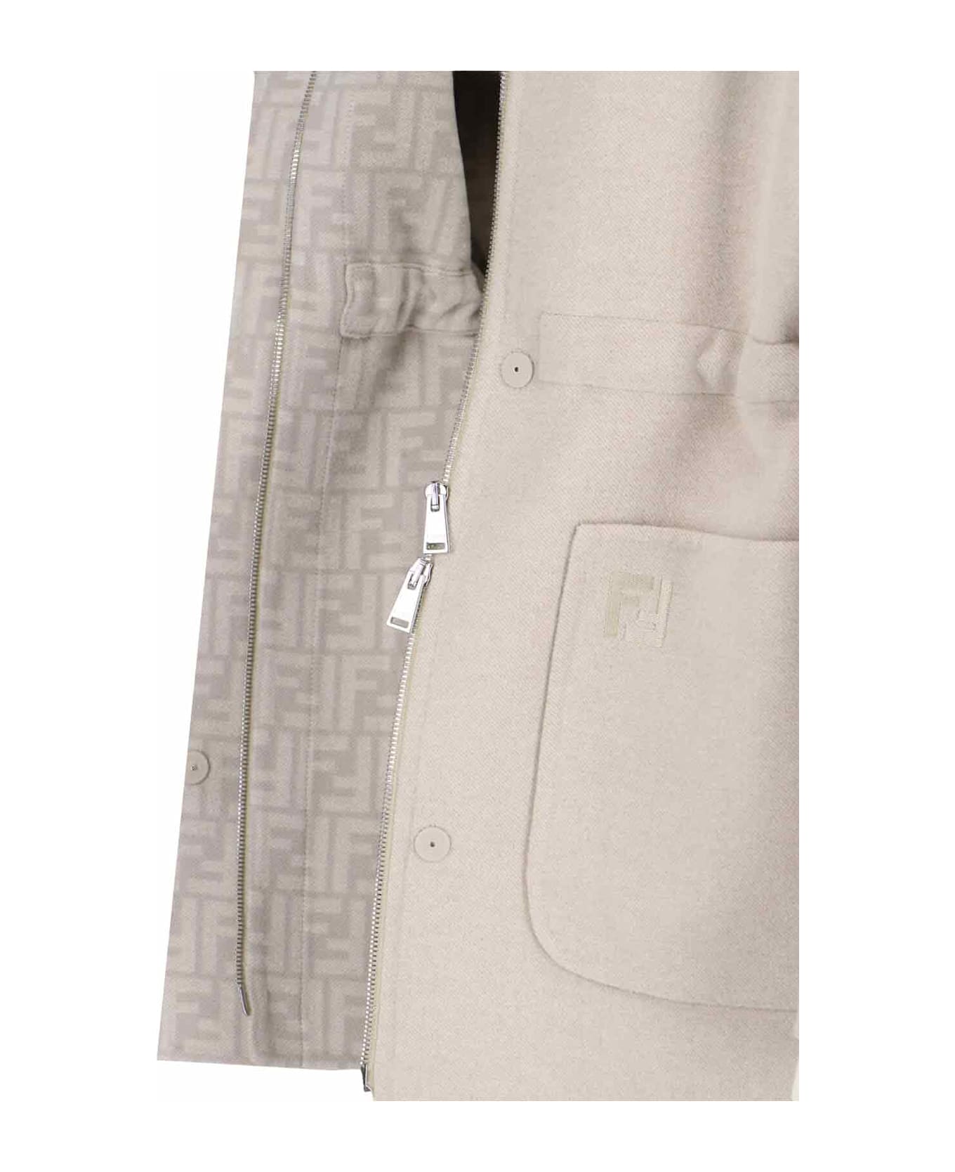 Fendi High Neck Blouson Jacket - Light Grey