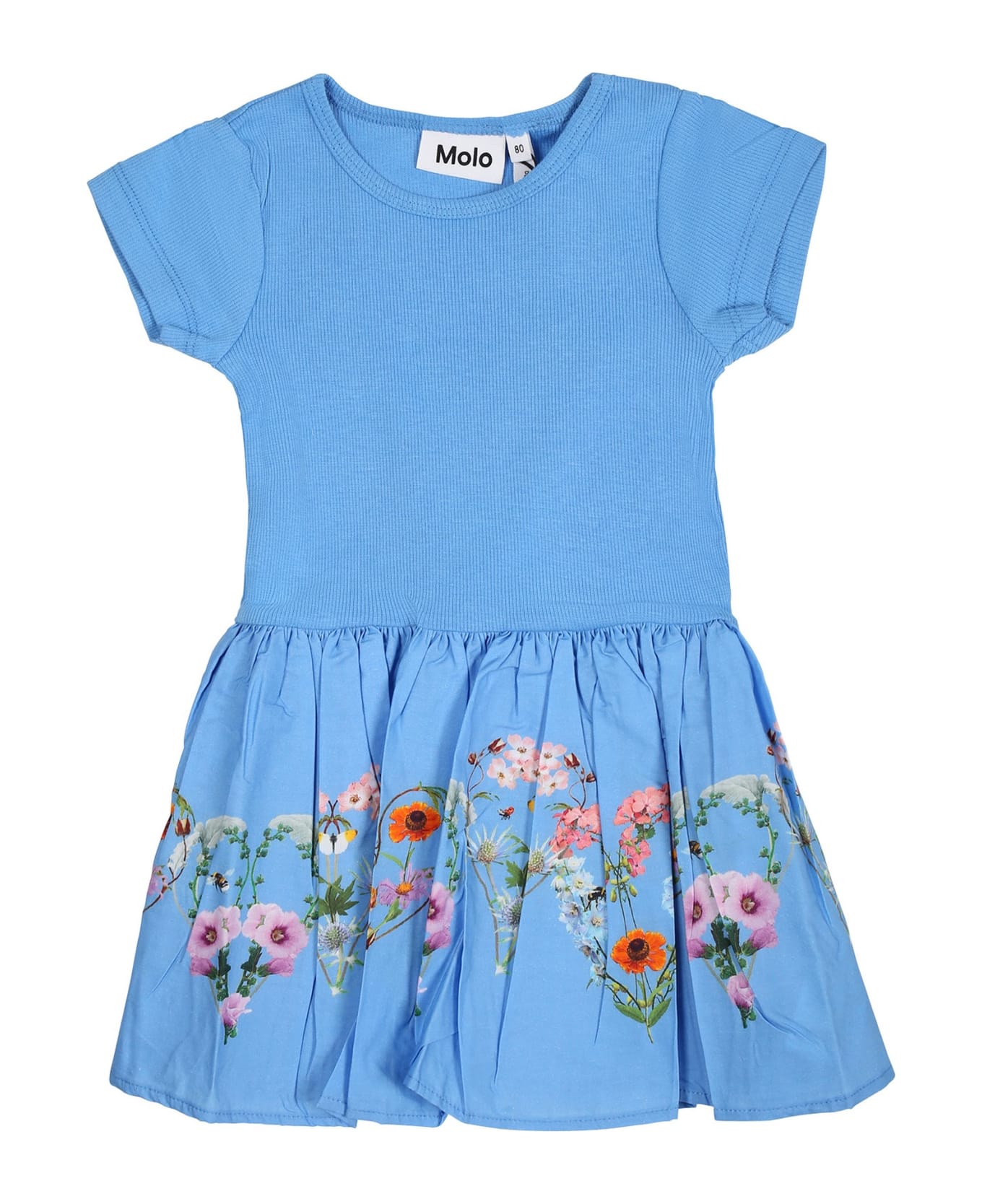 Molo Light Blue Casual Carin Dress For Baby Girl With A Floral Pattern - Light Blue ウェア