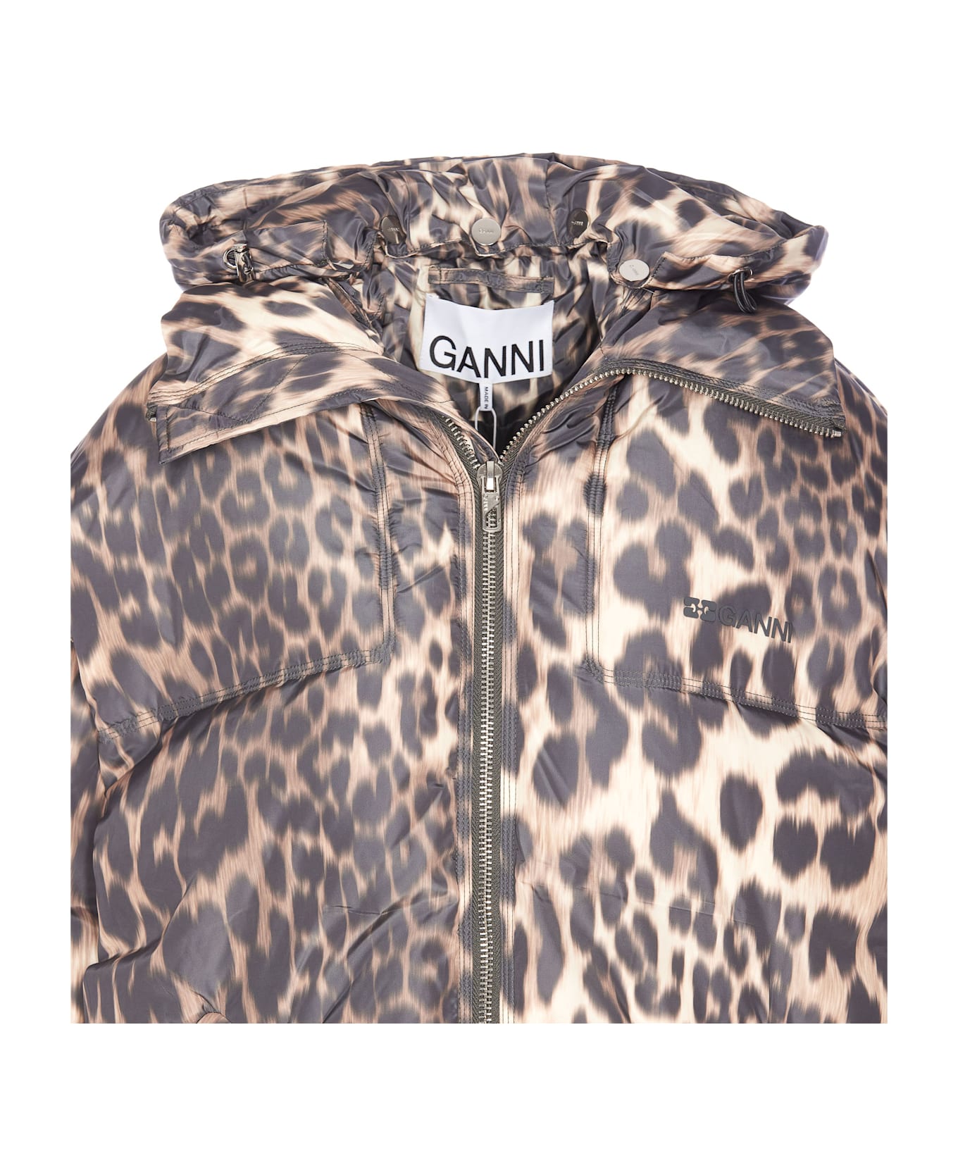 Ganni Leopard Print Puffers Midi - Almond Milk