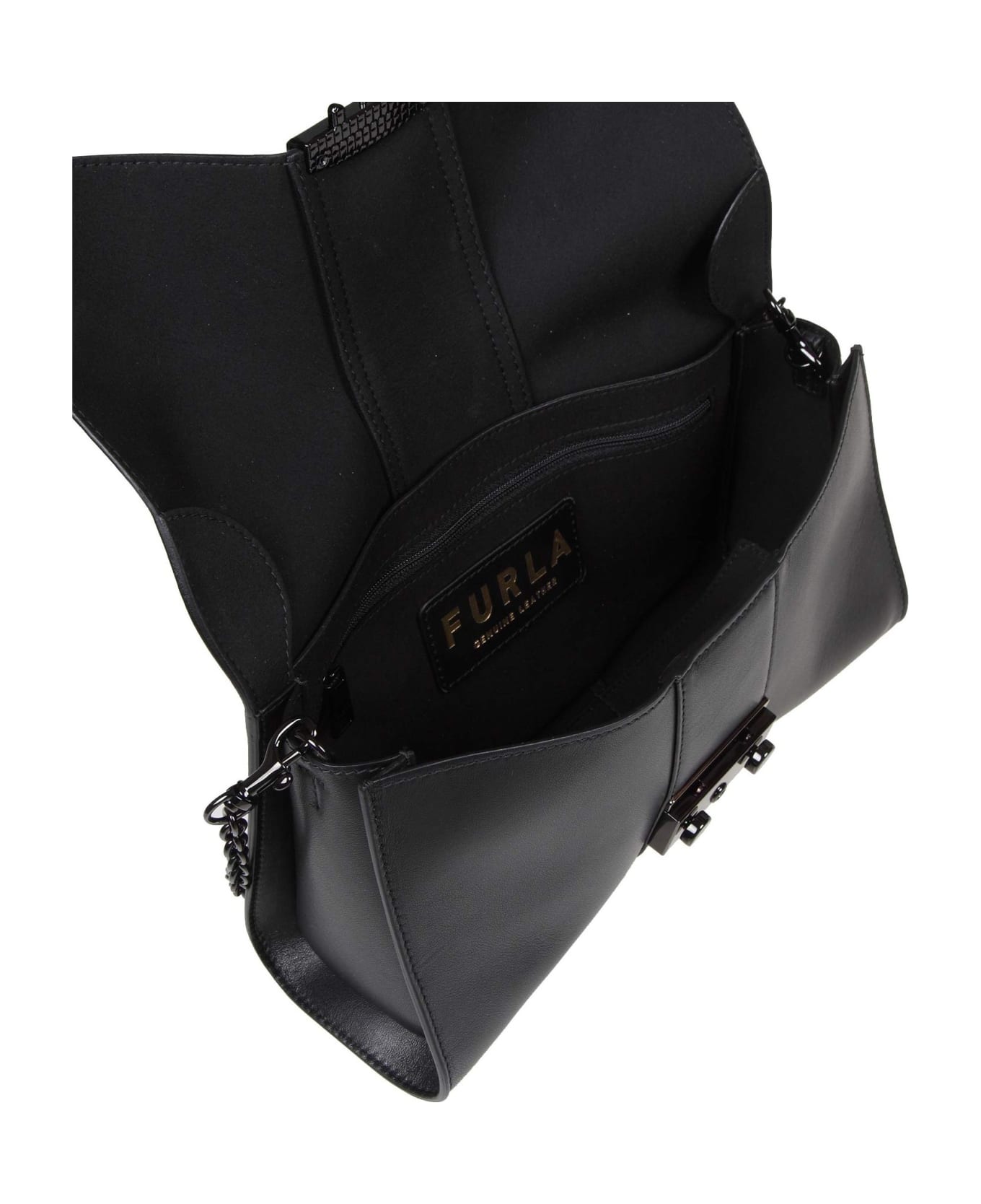 Furla Metropolis Remix Leather Shoulder Bag - Black