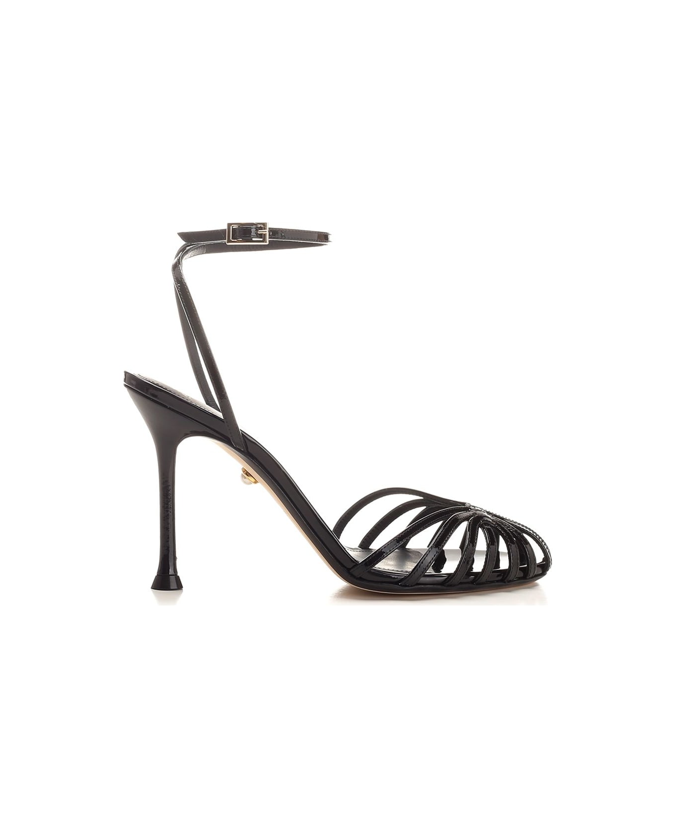 Alevì "ally" Patent Black Sandal - Black