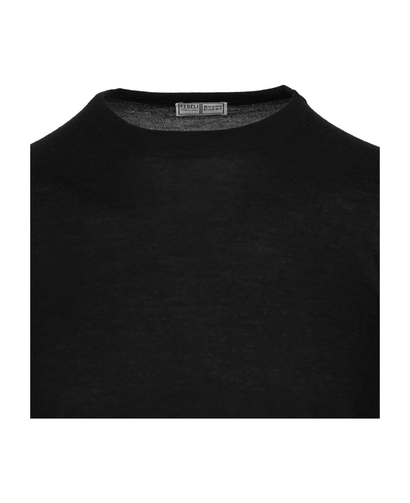 Fedeli Man Crew Neck Pullover In Black Cashmere - Black