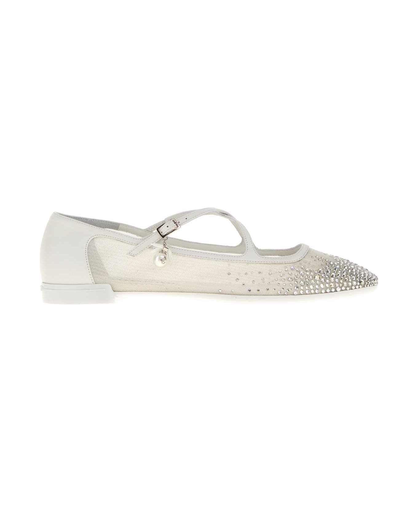 Jimmy Choo White Mesh Eleri Ballerinas - WHITECRYSTAL