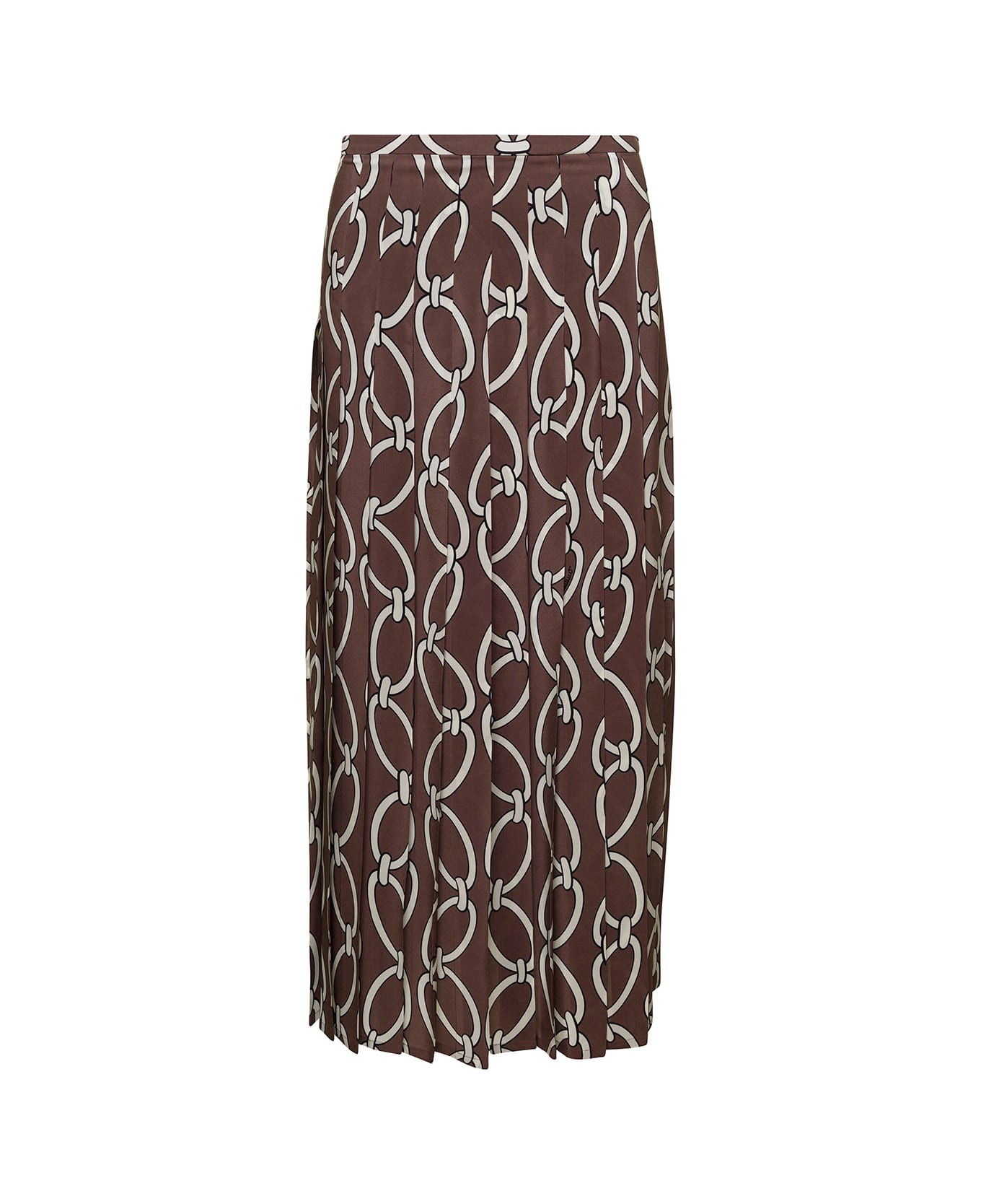 Valentino Garavani Midi Brown Pleated Skirt With Valentino Chain 1967 Print In Silk Woman - Brown スカート