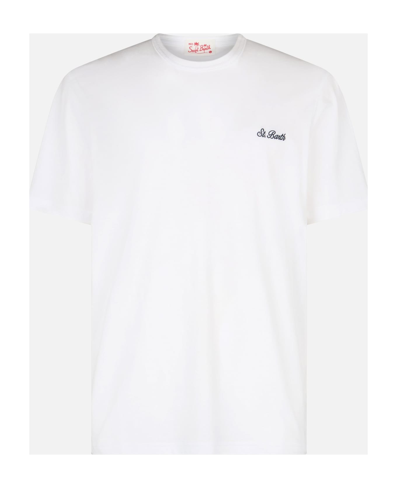 MC2 Saint Barth Man White Cotton Jersey T-shirt Dover With St. Barth Embroidery - WHITE