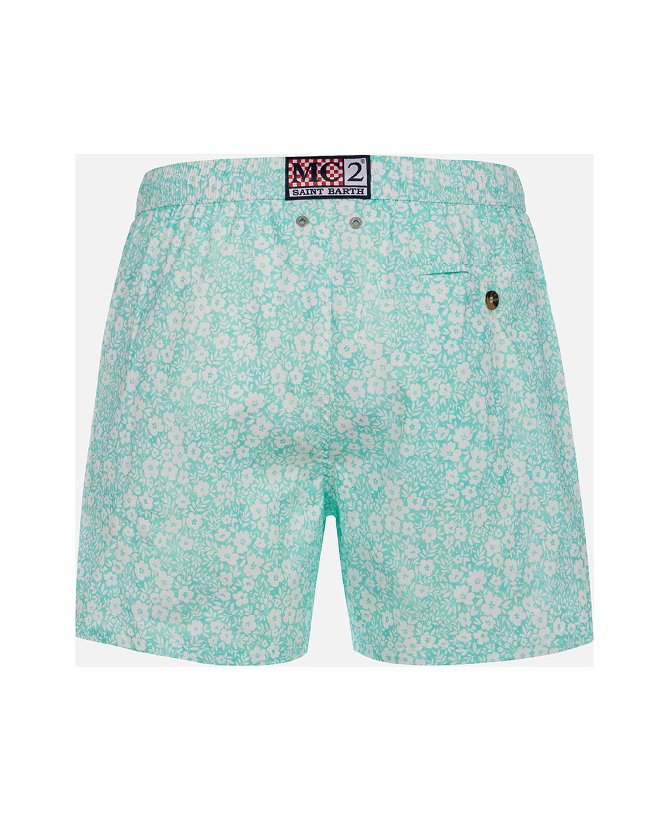 MC2 Saint Barth Comfort Light Classic Stretch Swim Shorts With Flower Print - GREEN