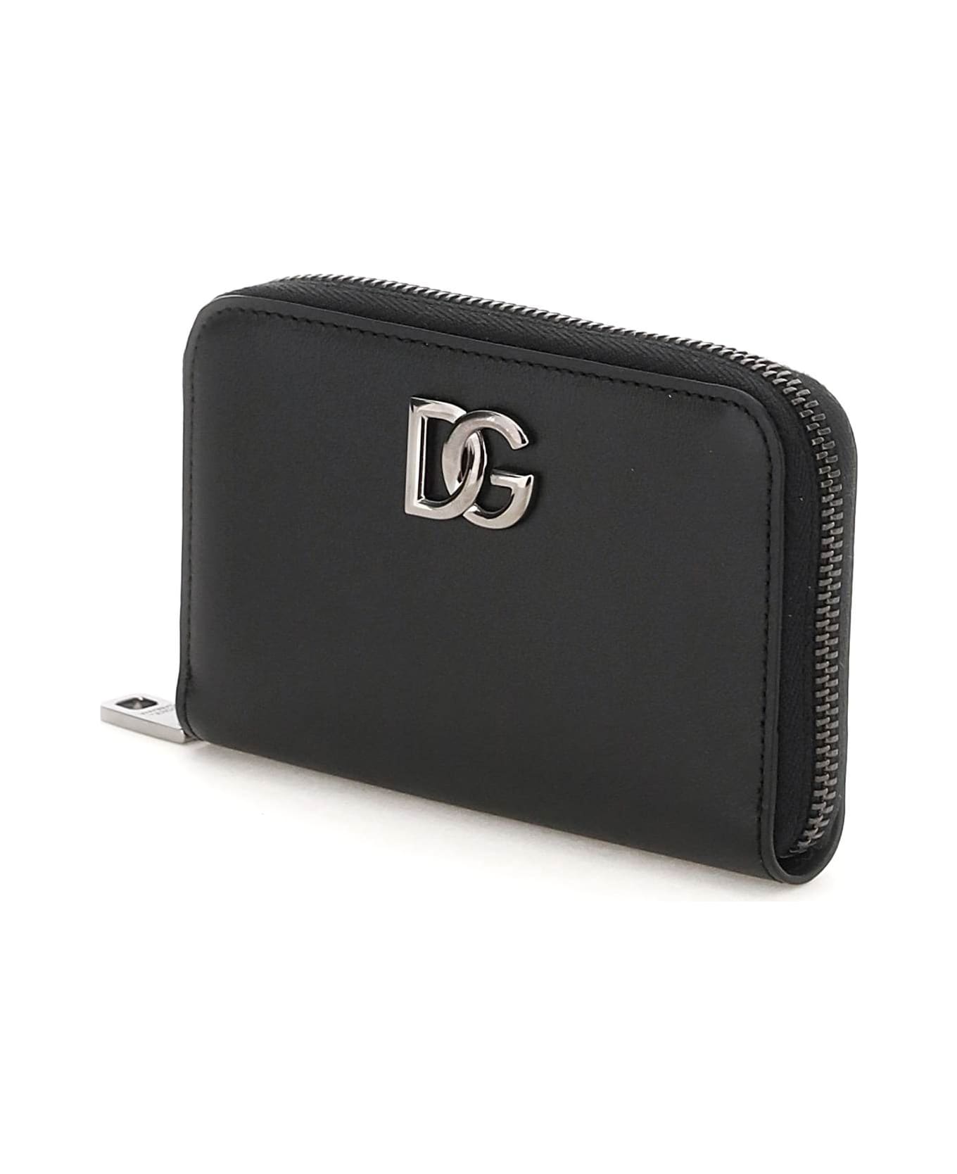 Dolce & Gabbana Logo Plaque Zipped Compact Wallet - BLACK (Black) 財布