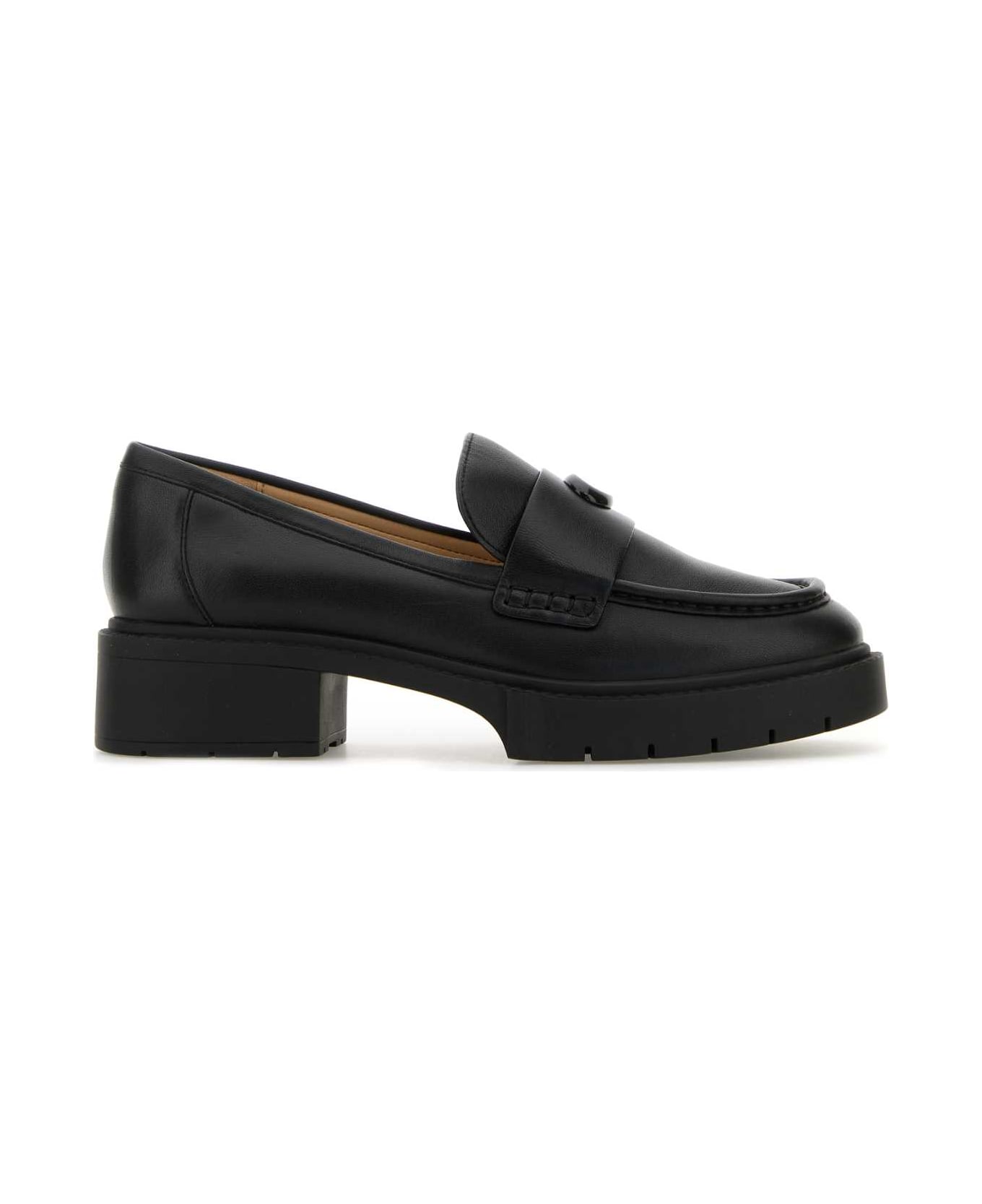 Coach Black Leather Leah Loafers - BLACK