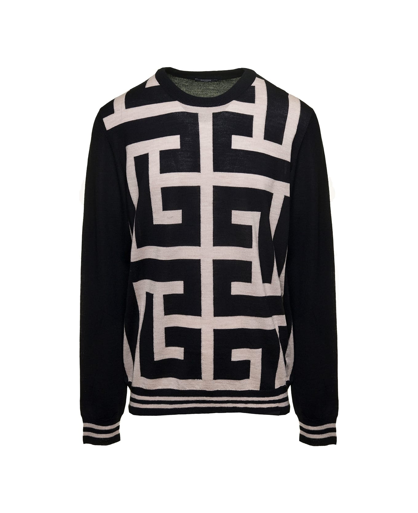 Balmain Sweater With Maxi Monogram In Wool Man - Black フリース