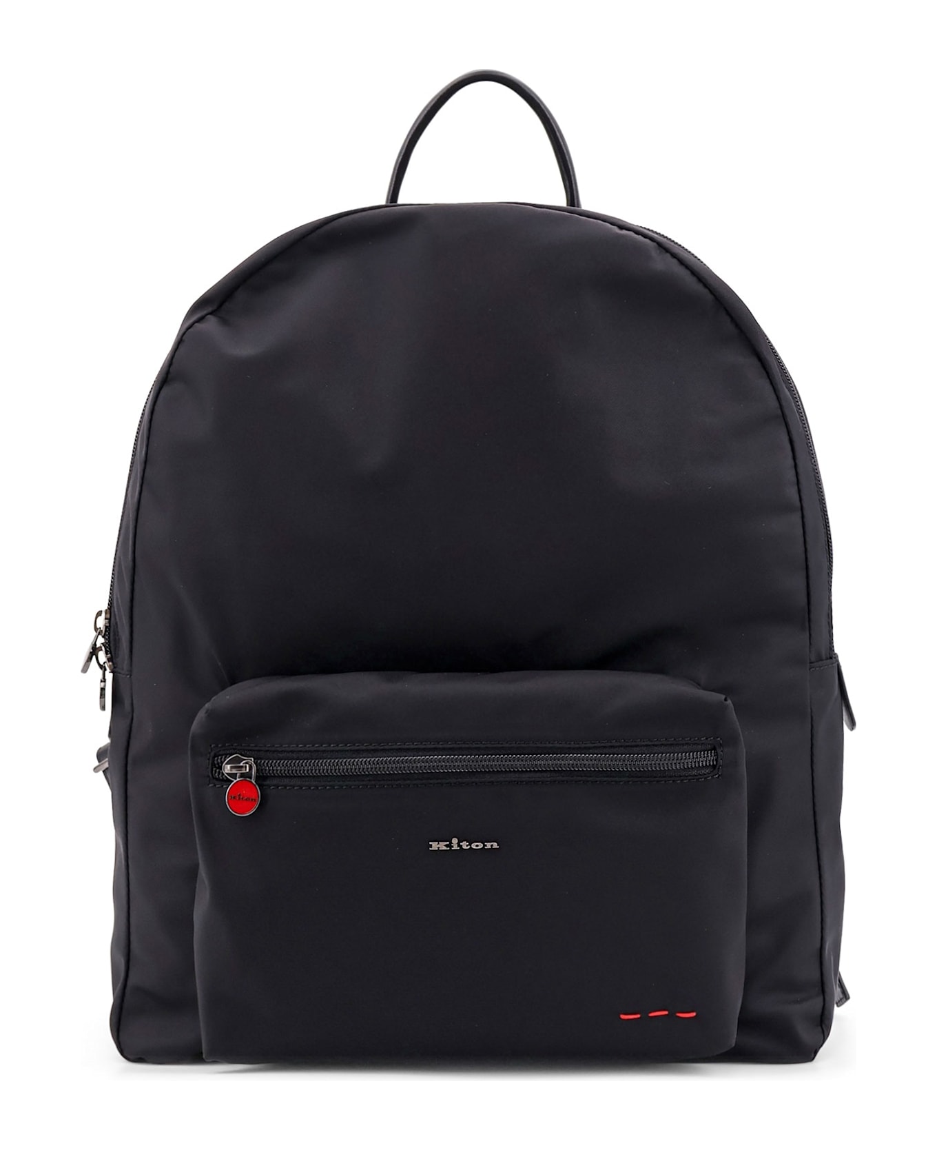 Kiton Nylon Backpack With Metal Lettering Logo - Black バックパック