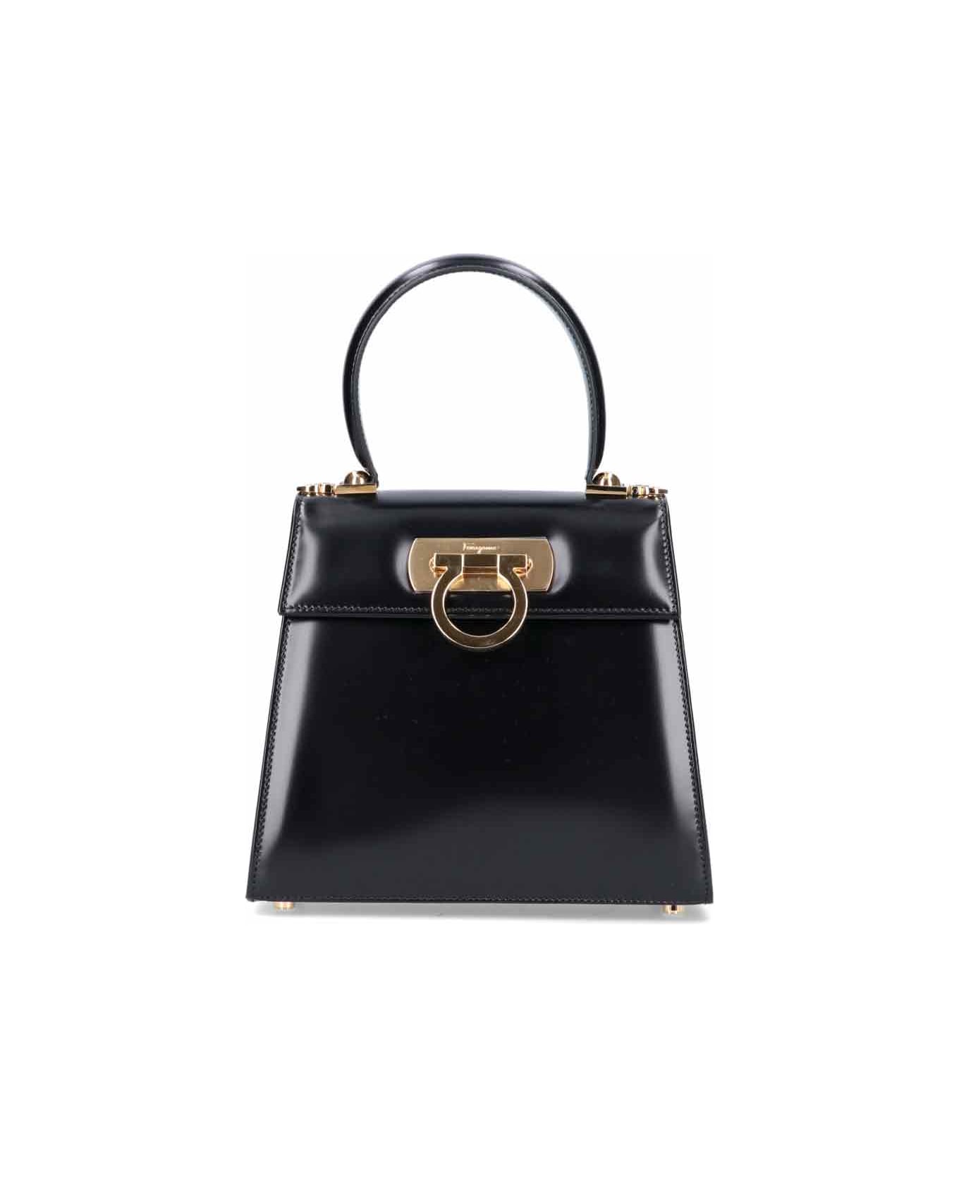 Ferragamo 'gancini' Top Handle Bag - Black  
