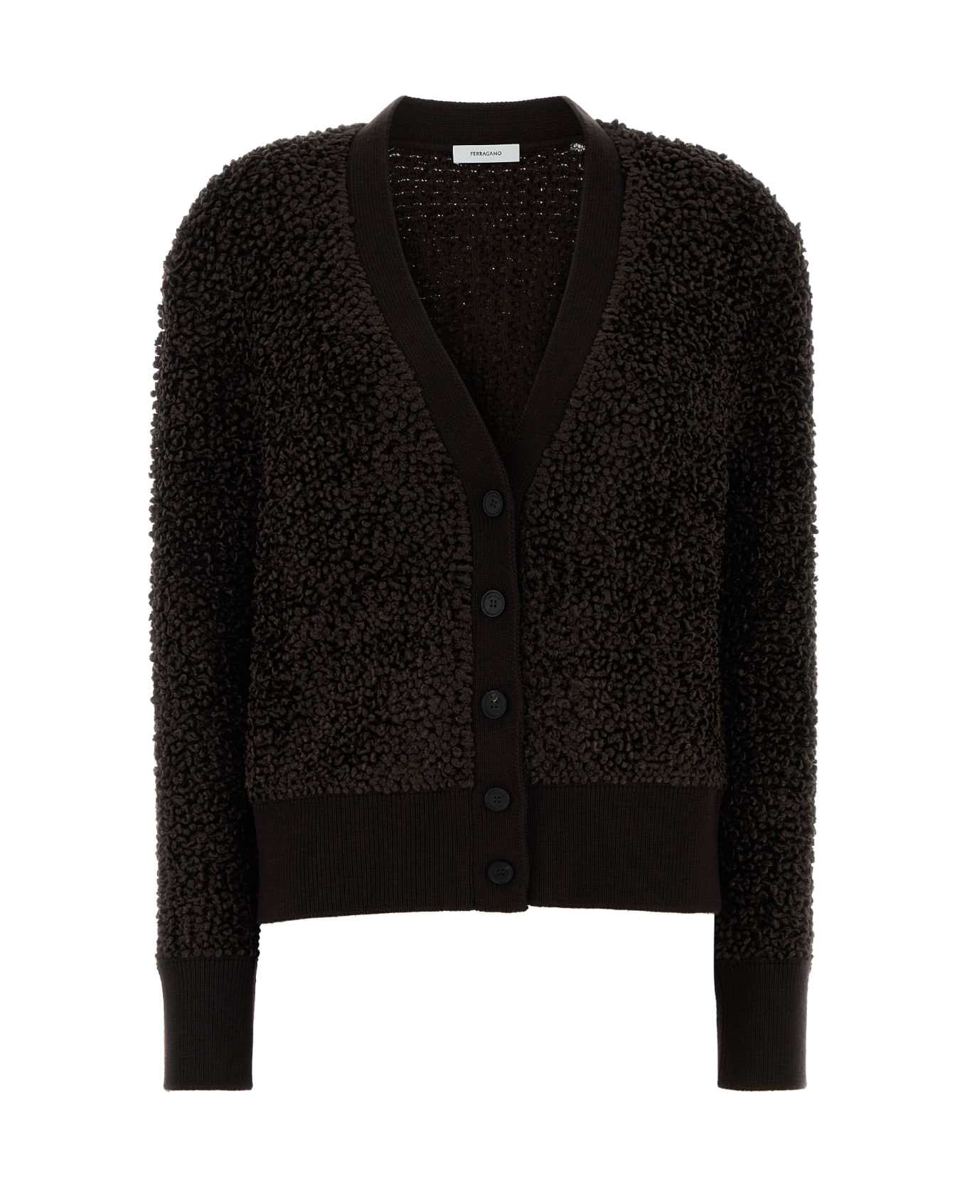 Ferragamo Dark Brown Boucle Cardigan - DARKEXPRESSO