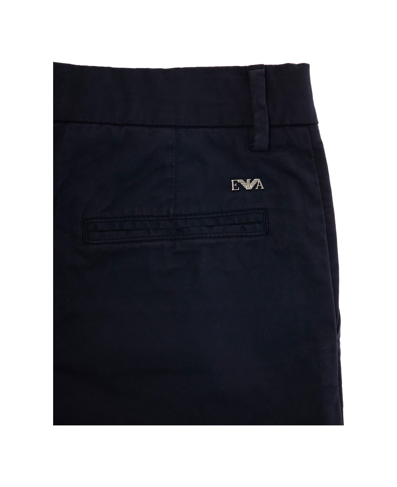 Emporio Armani Dark Blue Pants With Metallic Logo On The Back In Cotton Boy - Blu