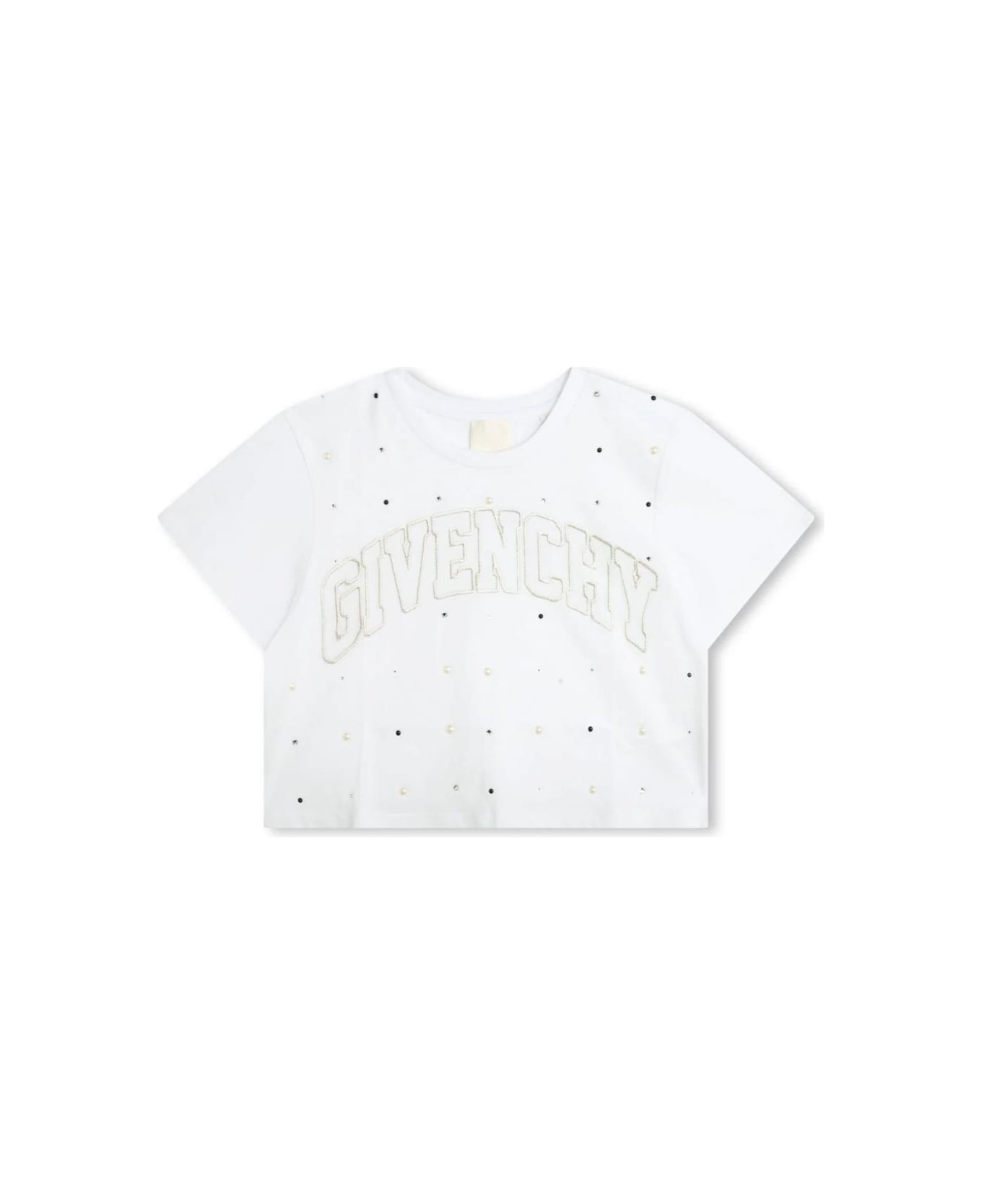 Givenchy White Crop T-shirt With Logo And Applications - White