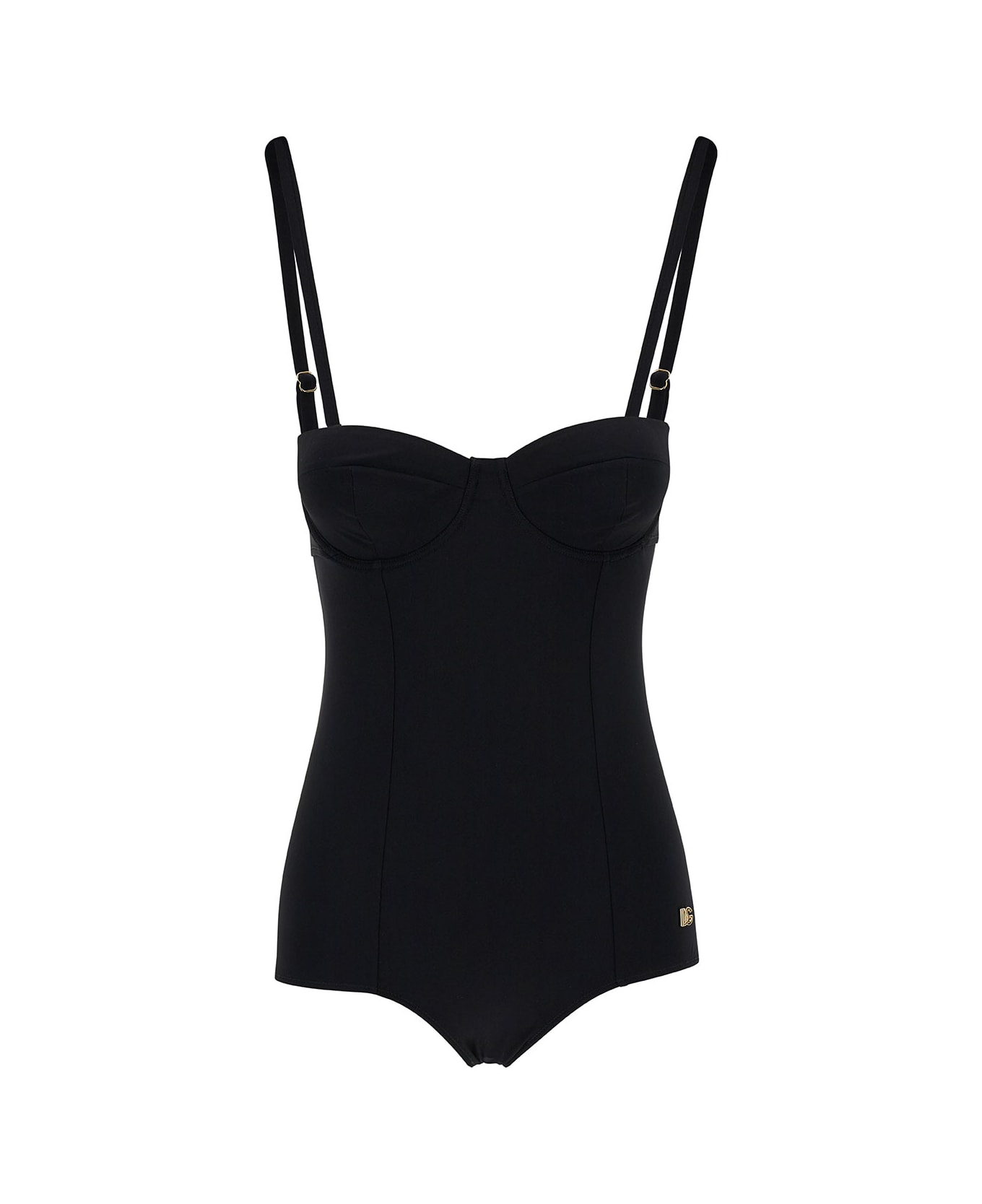 Dolce & Gabbana Black One-piece Swimsuit With Dg Logo Detail In Stretch Polyamide Woman - Black